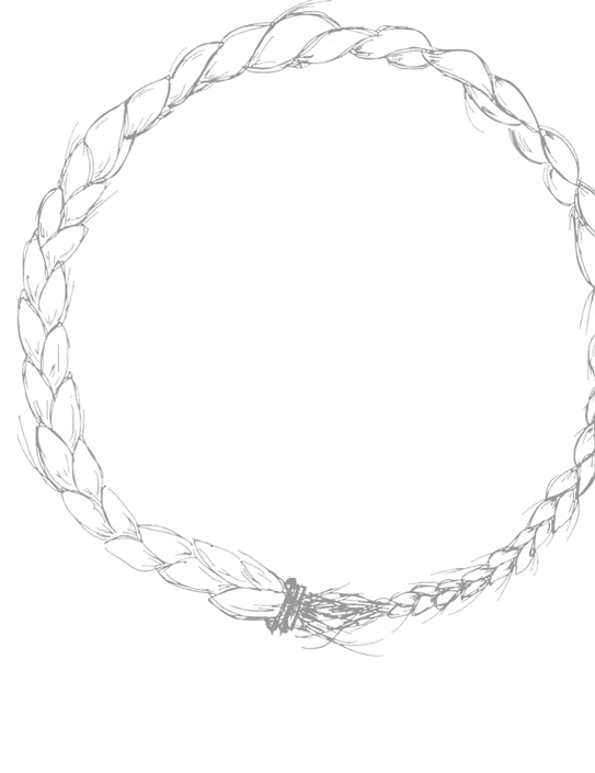 A black braid of sweetgrass, part of the extended logo