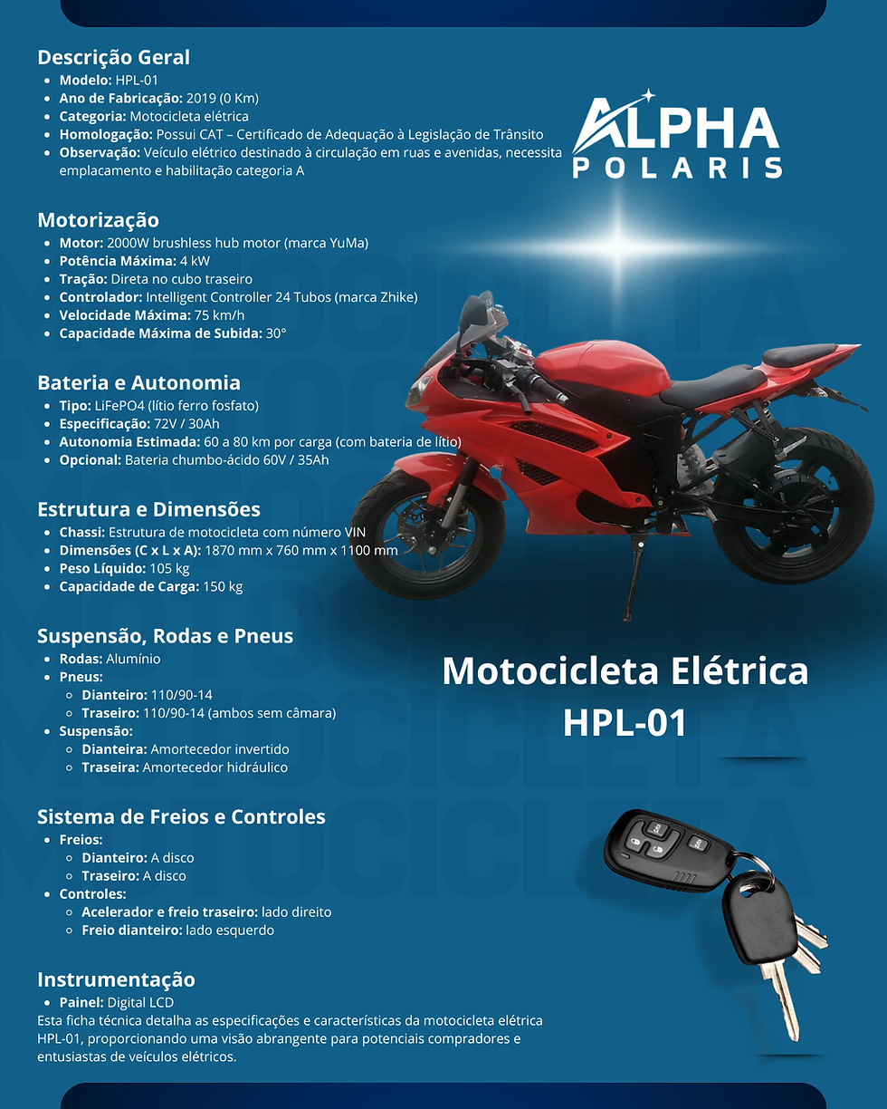 Técnica - Motocicleta Elétrica 2KW - Alpha polaris