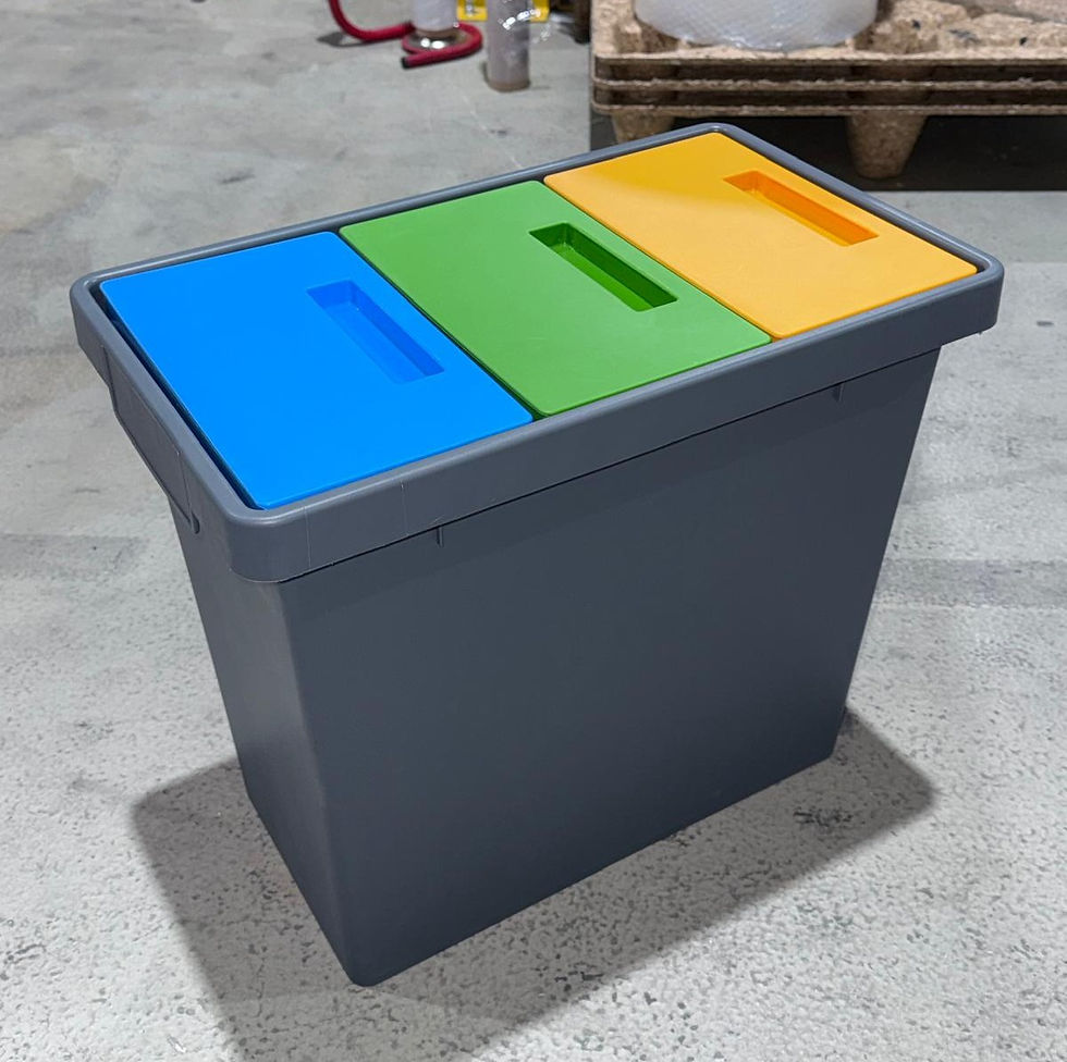Abfallbehälter Kunststoff drei Abteile 40 l, zur Sortierung von Abfällen