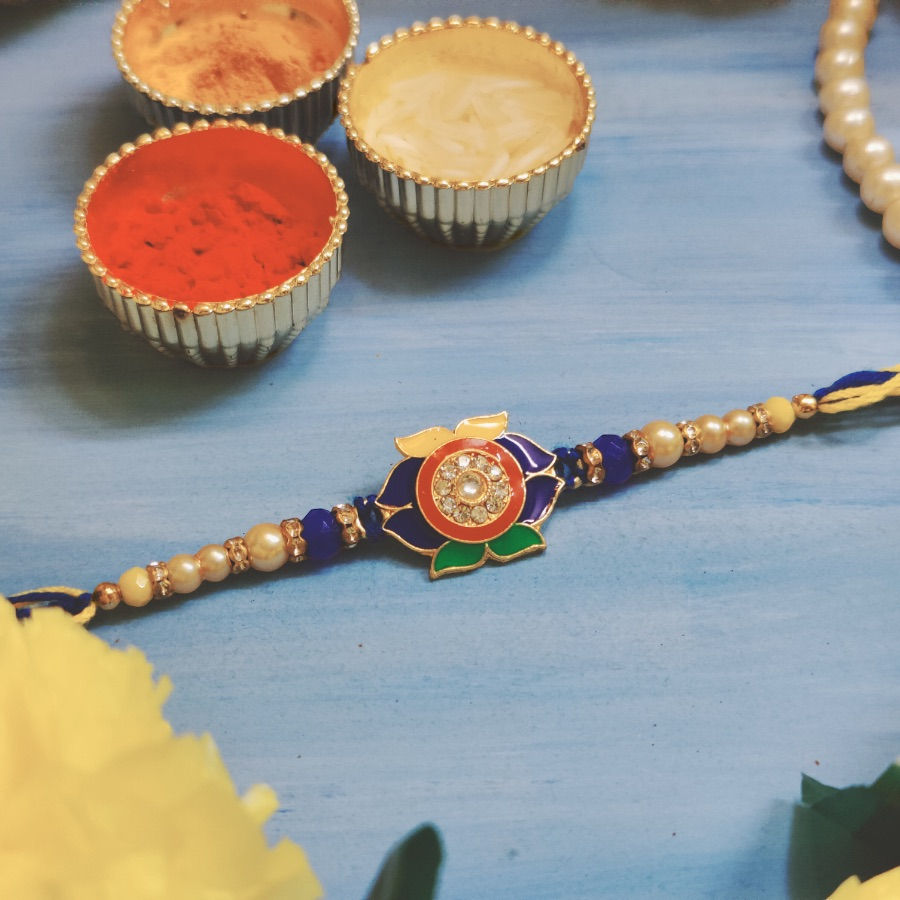 Designer Lotus Petal Rakhi with Pearl Beads