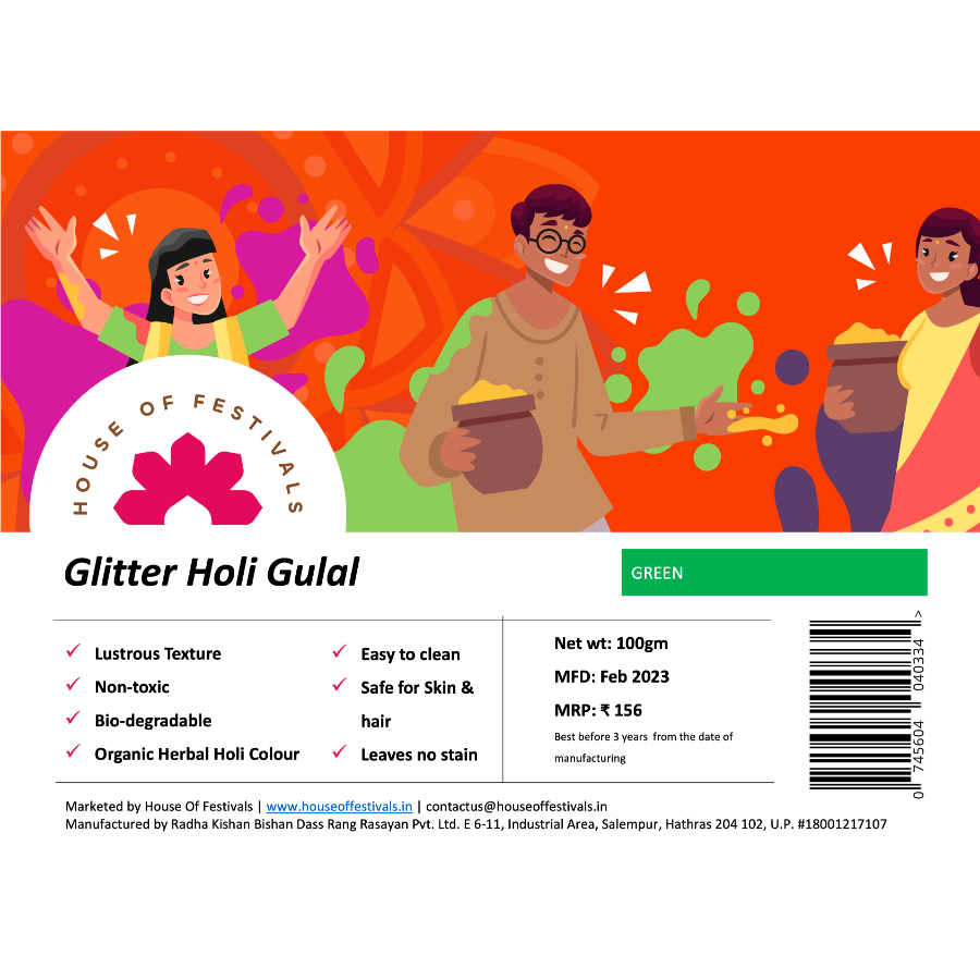 Thumbnail: Glitter Organic Herbal Holi Colour - Green 100grams