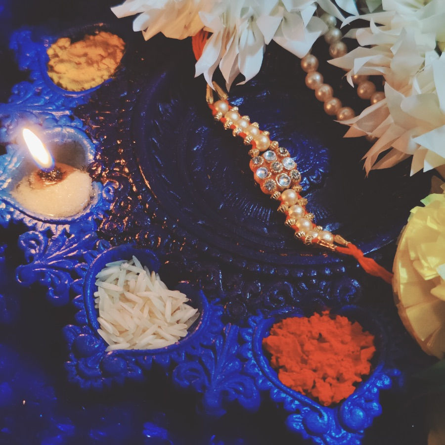 Thumbnail: Mauli Rakhi with Sparkling Stones & Pearl Beads