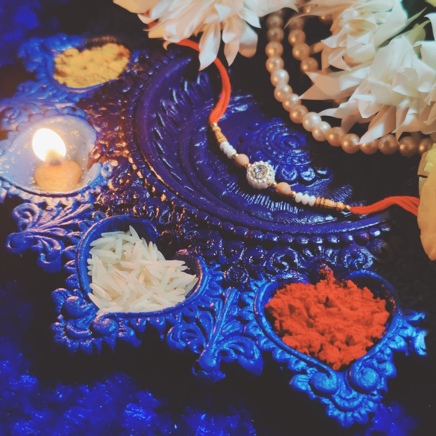 Thumbnail: Mauli Rakhi with White Centre Design & Sparkling Stone