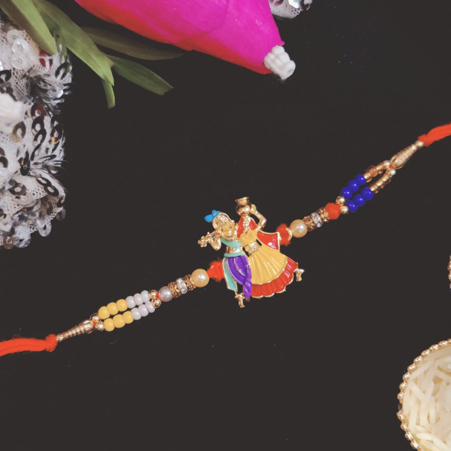 Radha Krishna Rakhi with Pearl Beads