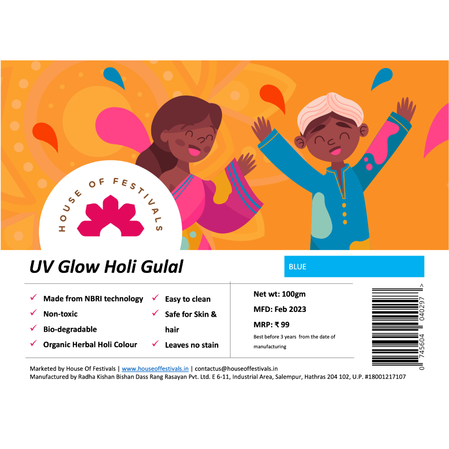 Thumbnail: UV Shade Organic Herbal Holi Colour - Blue 100grams