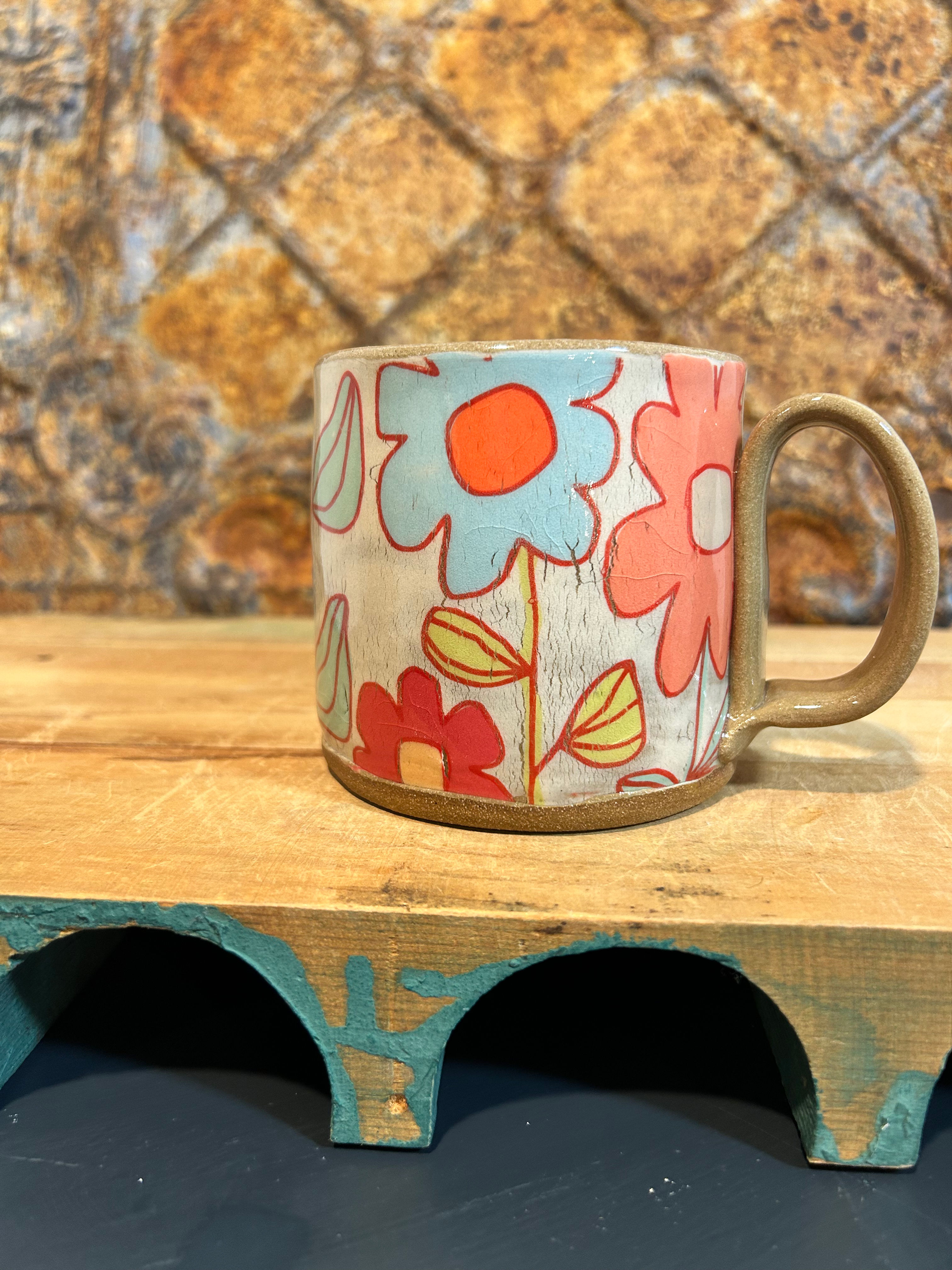 16 oz Mug bright flowers on white