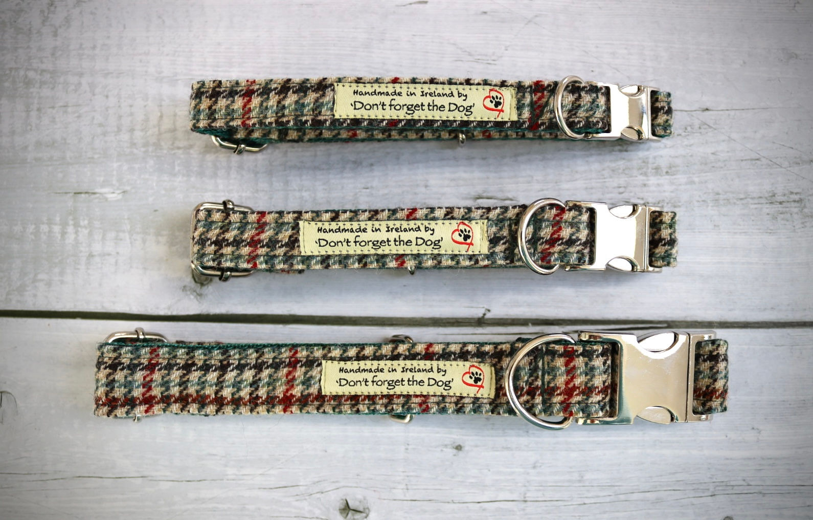 Green &  Brown Houndstooth Tweed Collar Metal Buckle