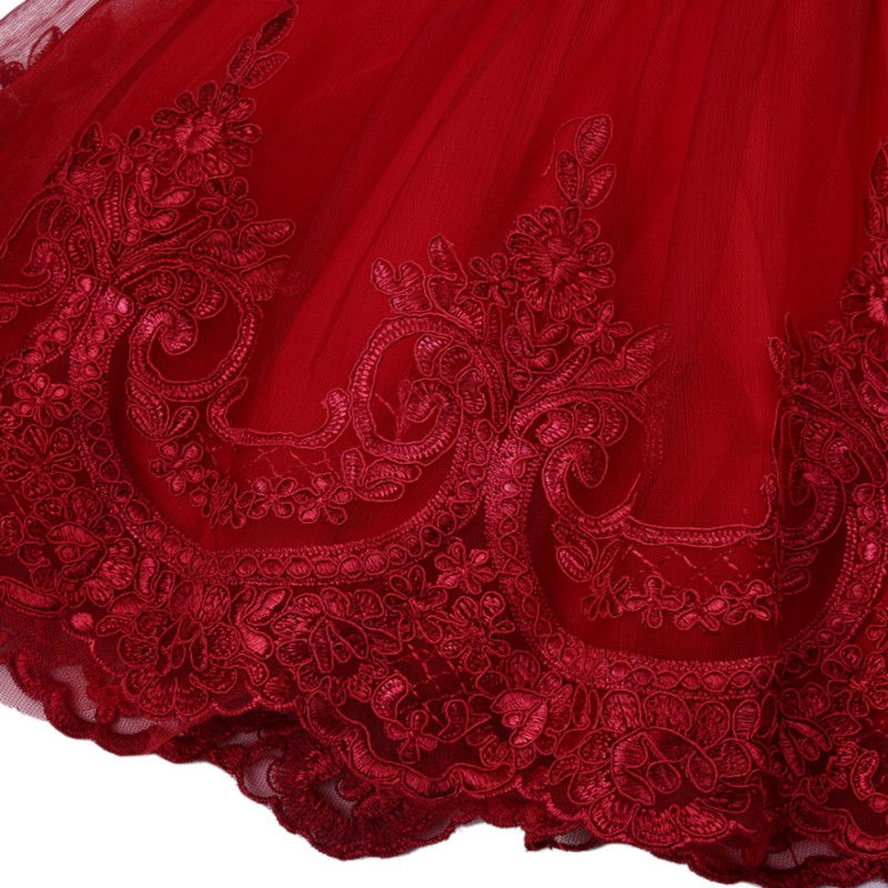 Thumbnail: Girl Dresses Short Sleeve Lace Bow Ball Gown Tutu Party Wedding Toddler Kids