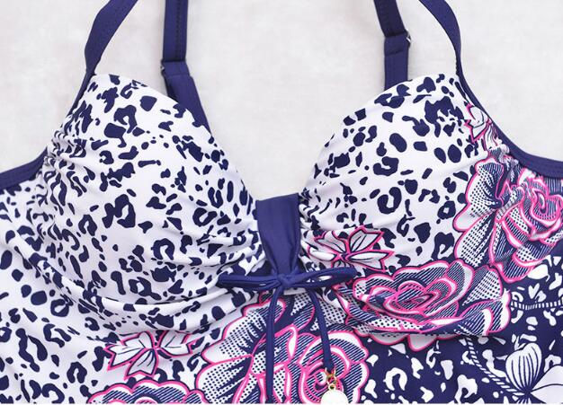 Thumbnail: One Piece Swimsuit Flower Printed Swimwear Halter Top Bathing Suit Plus Size
