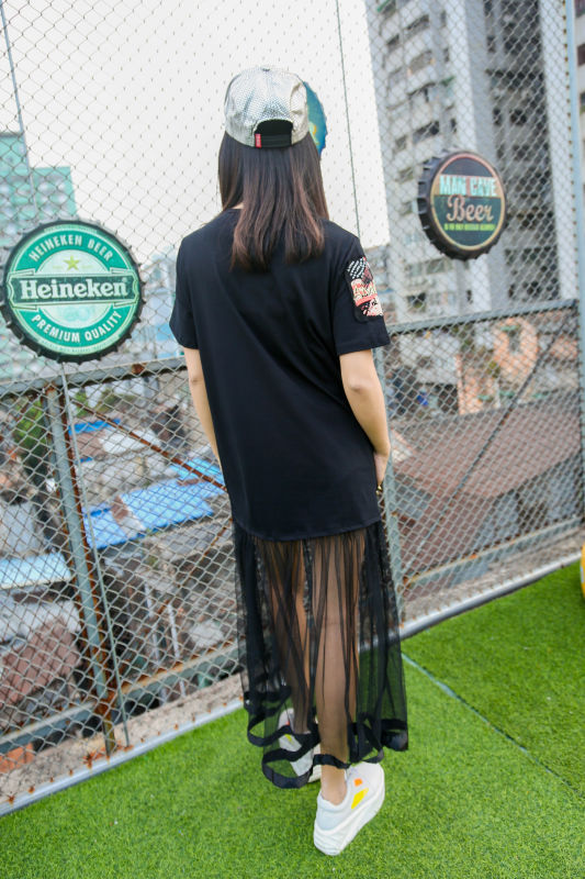 Thumbnail: Street Fashion Plus Size 3D Sequins Rivet Mesh Stitching Short Sleeve Dress