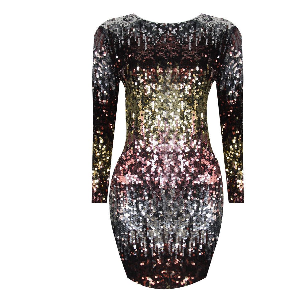 2018 Spring New Round Neck Sequin Shiny Party Prom Club Bodycon Dress