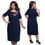 Thumbnail: 2018 Summer Plus Size Dress O Neck Half Sleeve Flower Embroidery Midi Dress