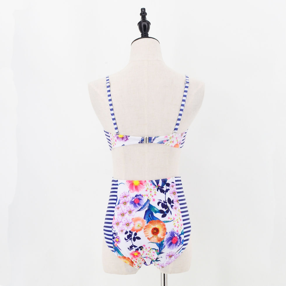 Thumbnail: Floral print Striped Strapless Bikini High Waist Bottom Swimwear