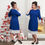 Thumbnail: Plus Size Long Sleeve Dress Casual Knee-Length Lace Stitching Loose Midi Dress