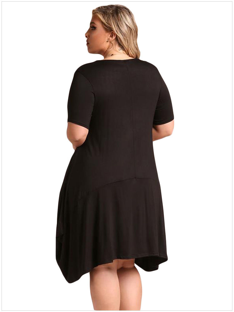 Thumbnail: Plus Size Casual Pocket Summer Short Sleeve Black Dress