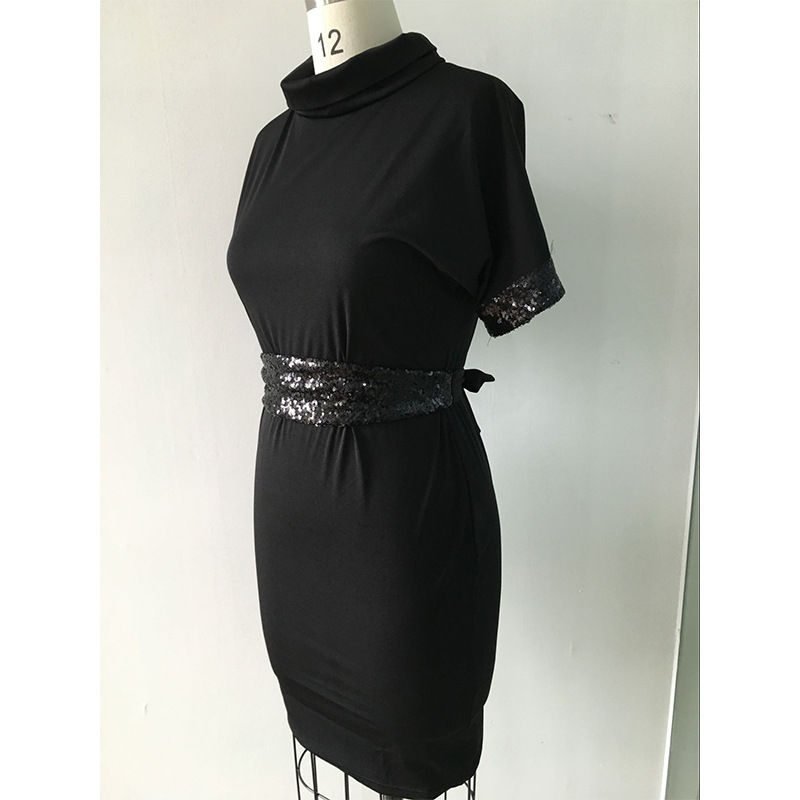 Thumbnail: Plus Size Black Red Short Sleeve Sequined Straight Pencil Work Midi Dress