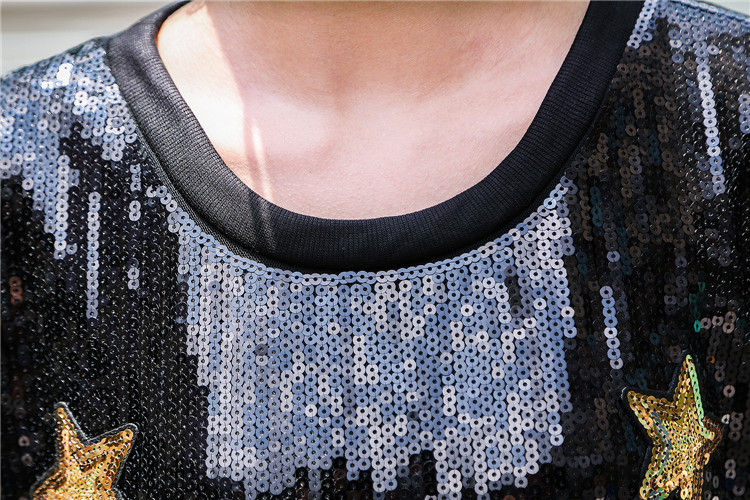 Thumbnail: Street Fashion Plus Size 3D Tiger Embroidered Sequin T-Shirt