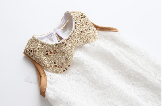 Thumbnail: Girls Cute Dresses Sequin Collar Lace Sleeveless Party Dress