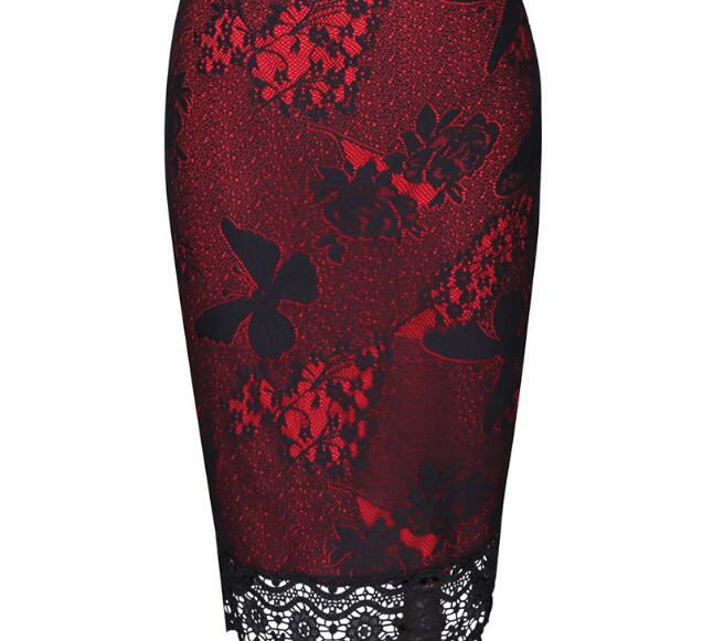 Thumbnail: Plus Size Pencil Dress Summer Sequins Butterfly Lace Crochet Party Midi Bodycon