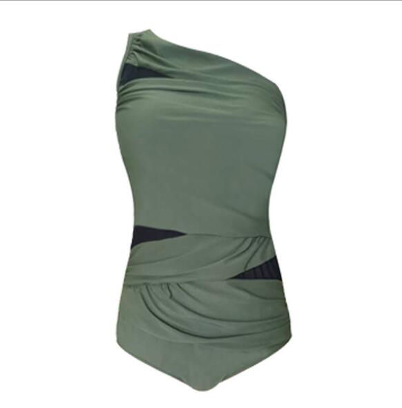 Thumbnail: Plus Size Mesh One Piece Swimsuit Swimwear One Shoulder Bathing Suit Beachwear