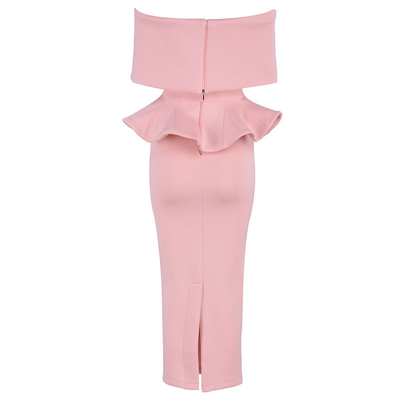 Thumbnail: Autumn Winter Fashion Off The Shoulder Ruffle Slim Bodycon Dress