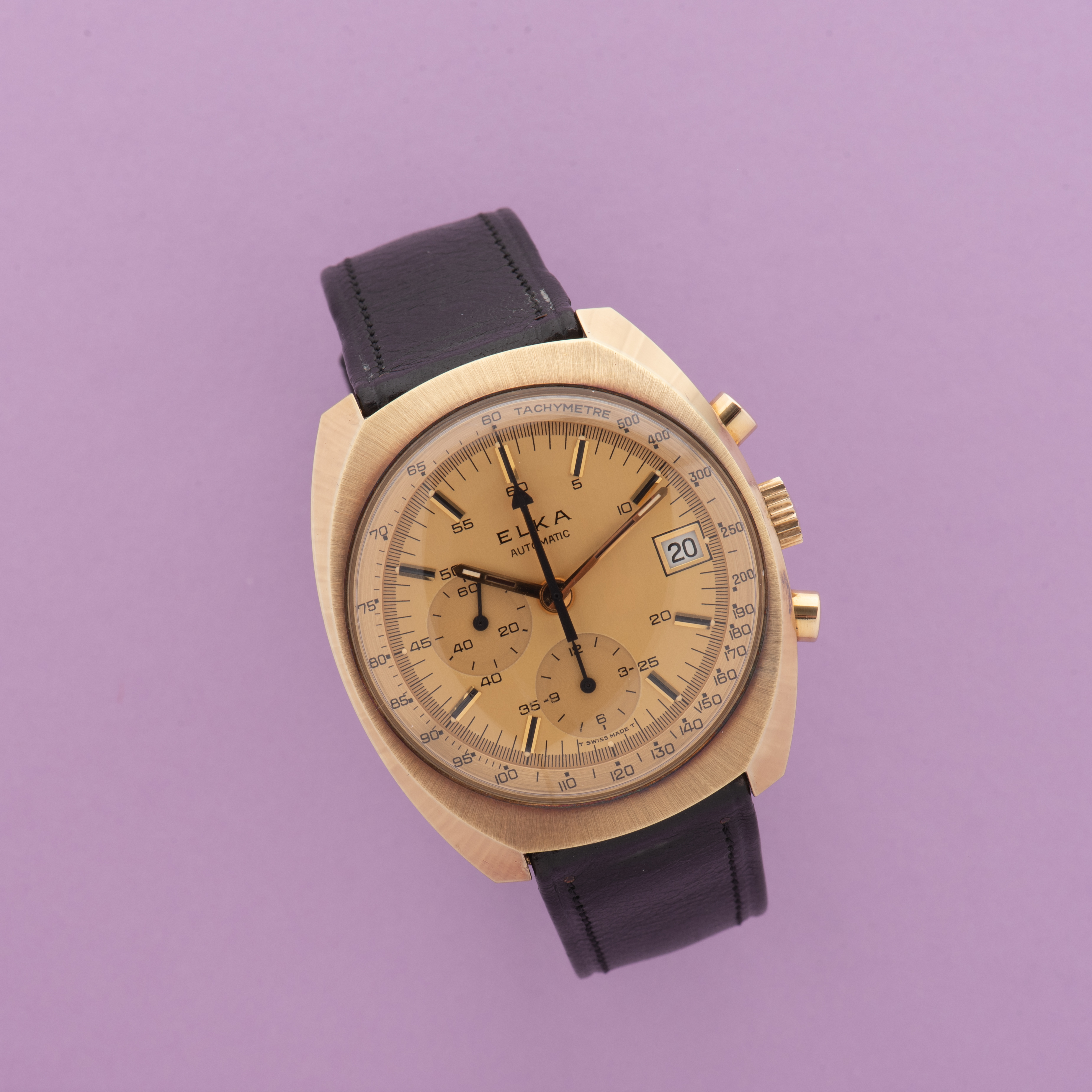 View of Elka Chronograph Lemania 1341 New Old Stock