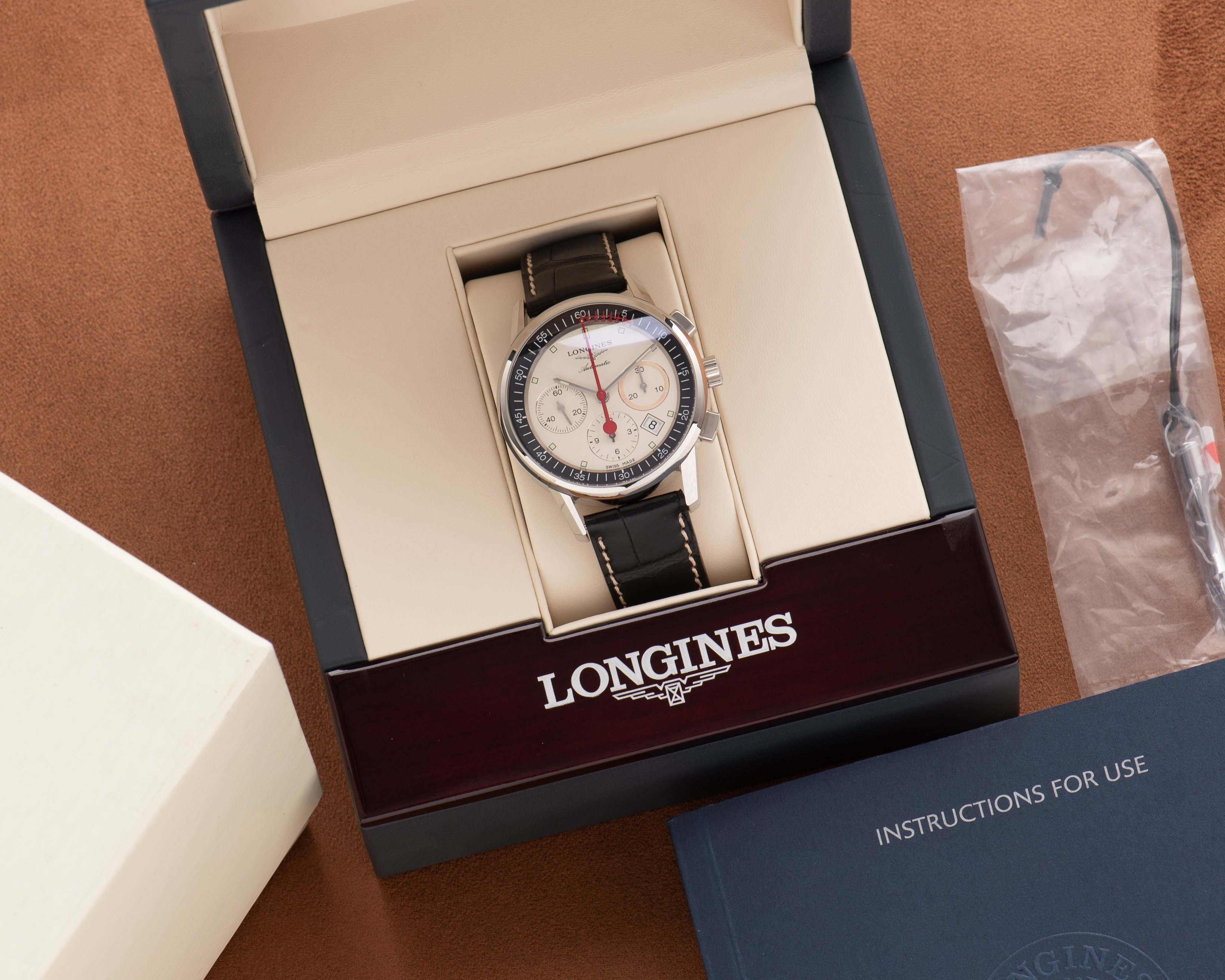 Zicht op Longines Heritage Chronograph Column Wheel Ref L.4.754.4 Volledige Set uit 2024