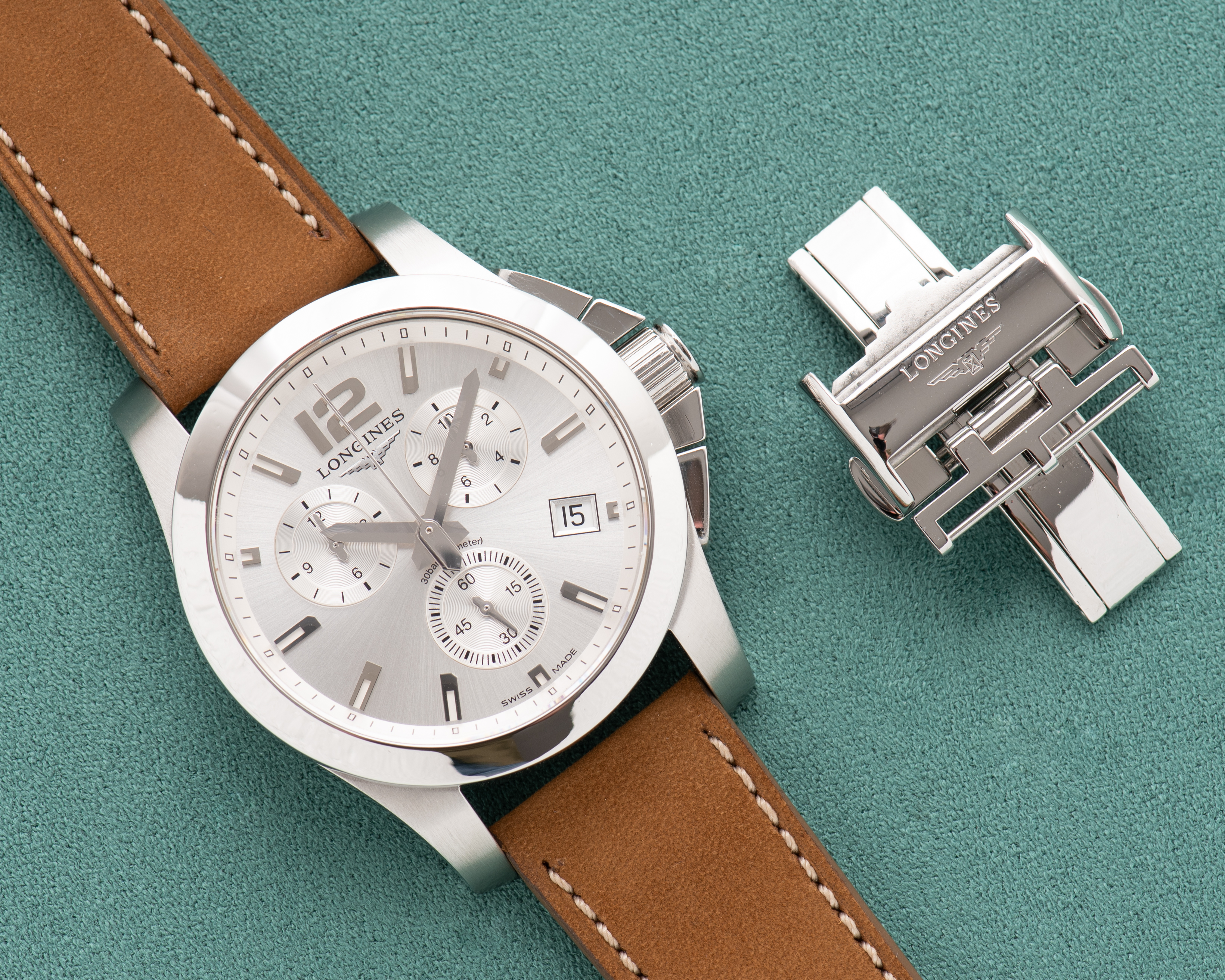 View of Longines Conquest Chronograph Silver Dial L3.660.4