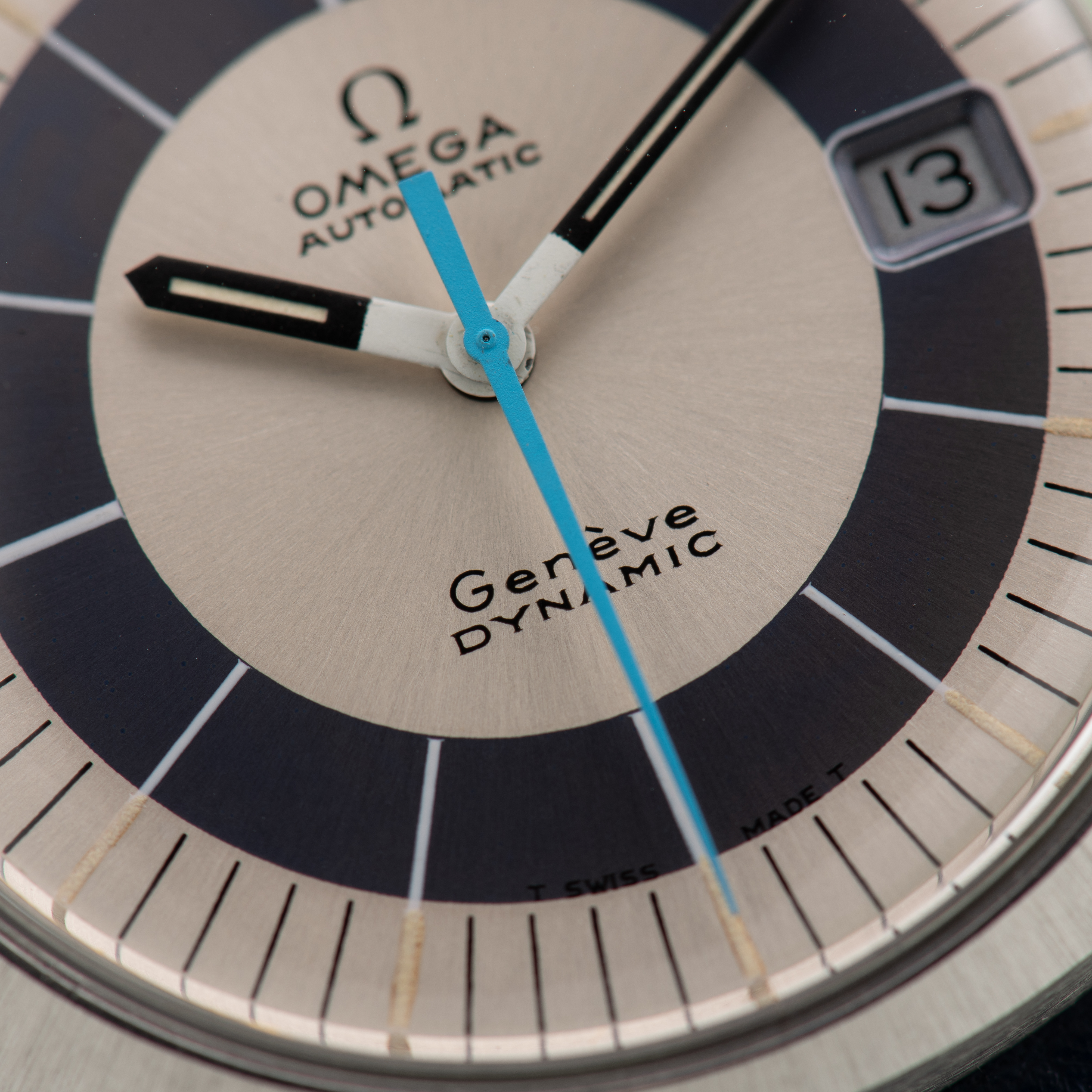 View of Omega Genève Dynamic Automatic Blue Dial from 1968 Ref 166.039