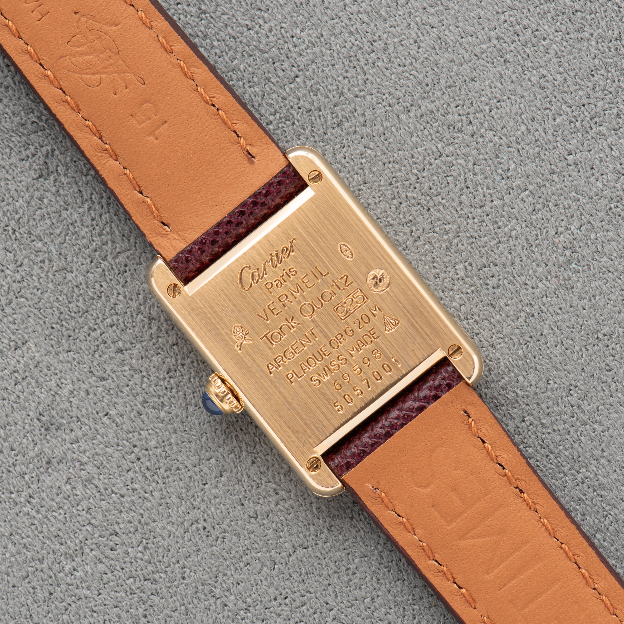 View of Cartier Must by Tank Vermeil Roman Lemon Dial Full Set 1992