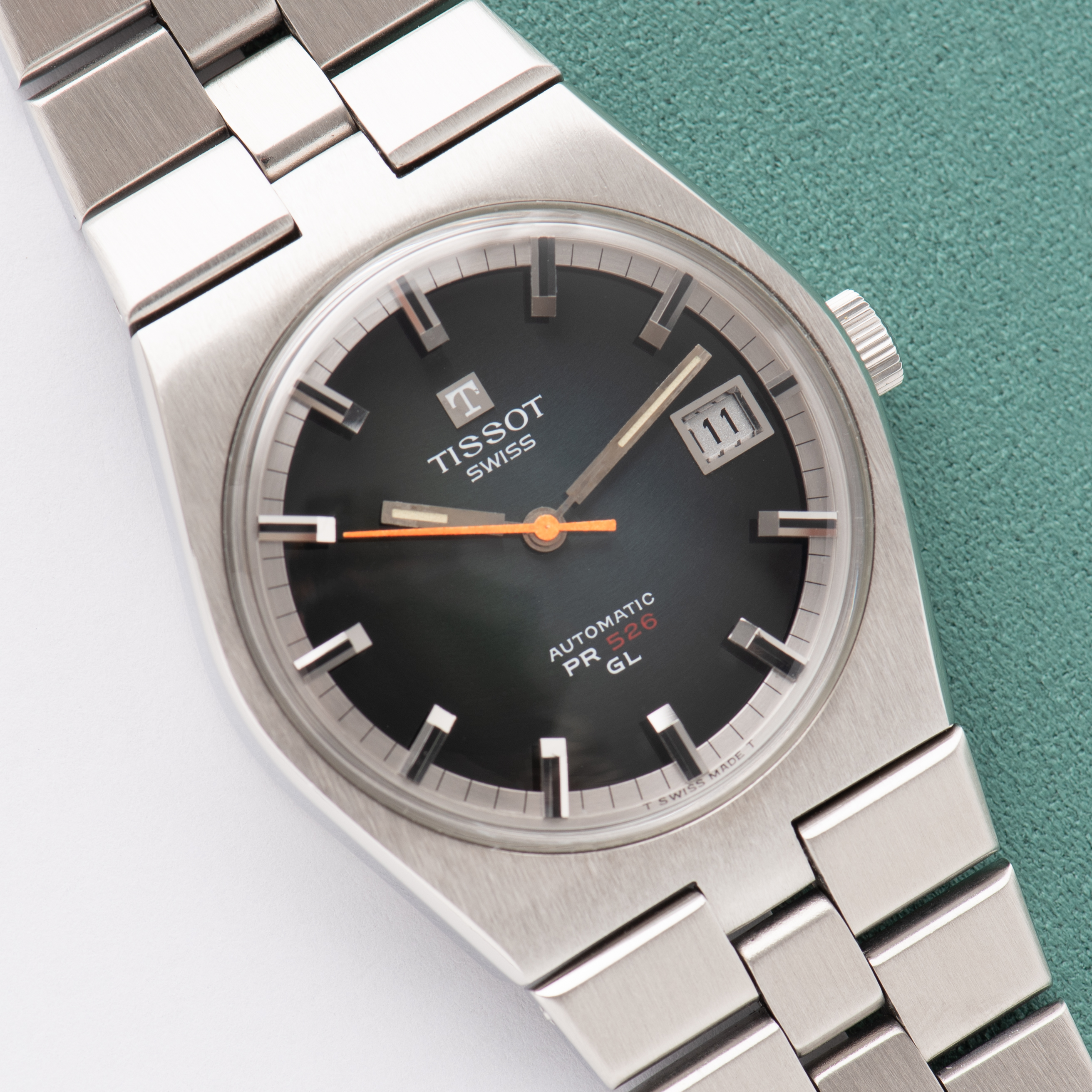 View of Tissot Swiss Automatic PR526 GL Green/Silver Dial Ref 64005 15 0198
