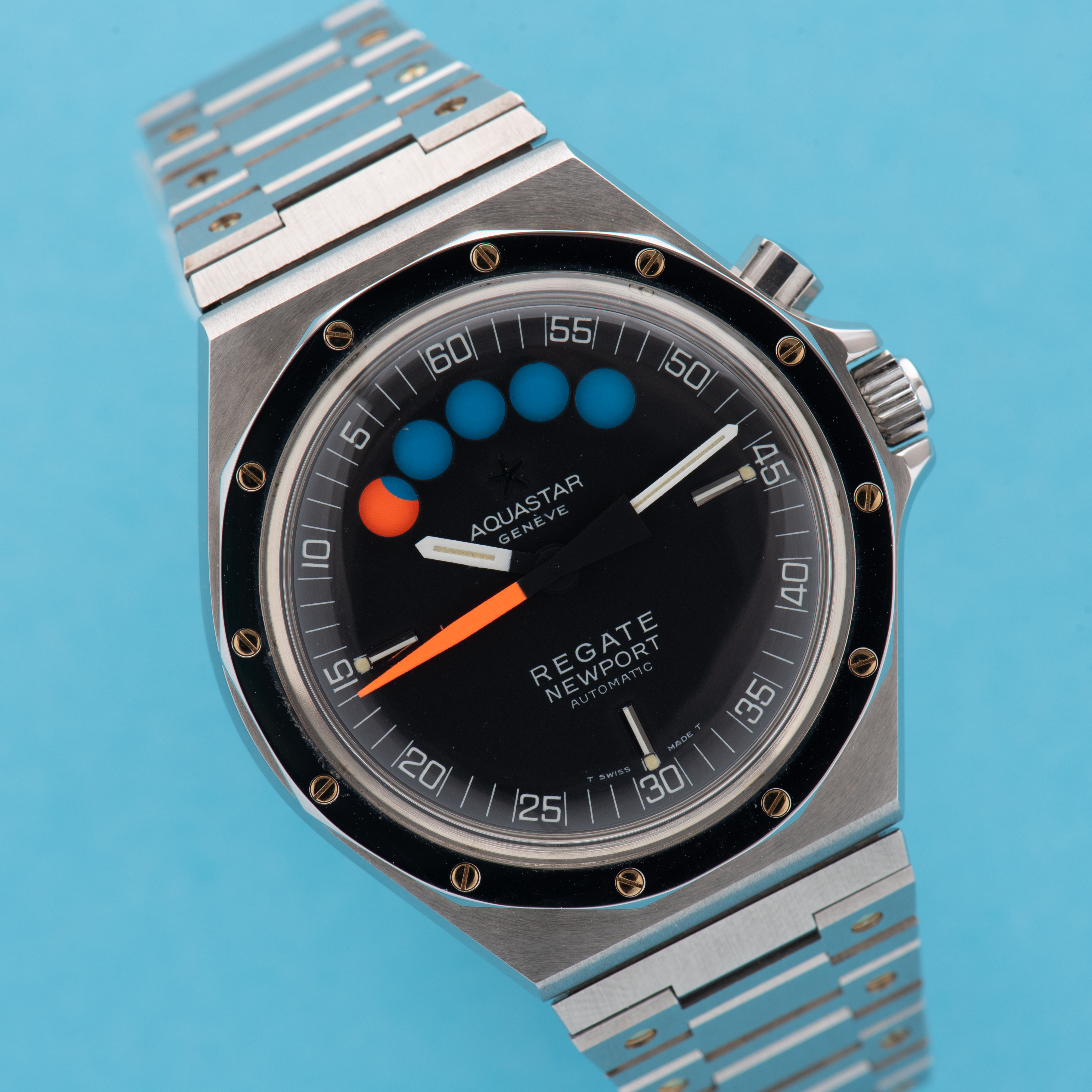 Zicht op Aquastar Geneva Regate Newport ref 9856 New Old Stock