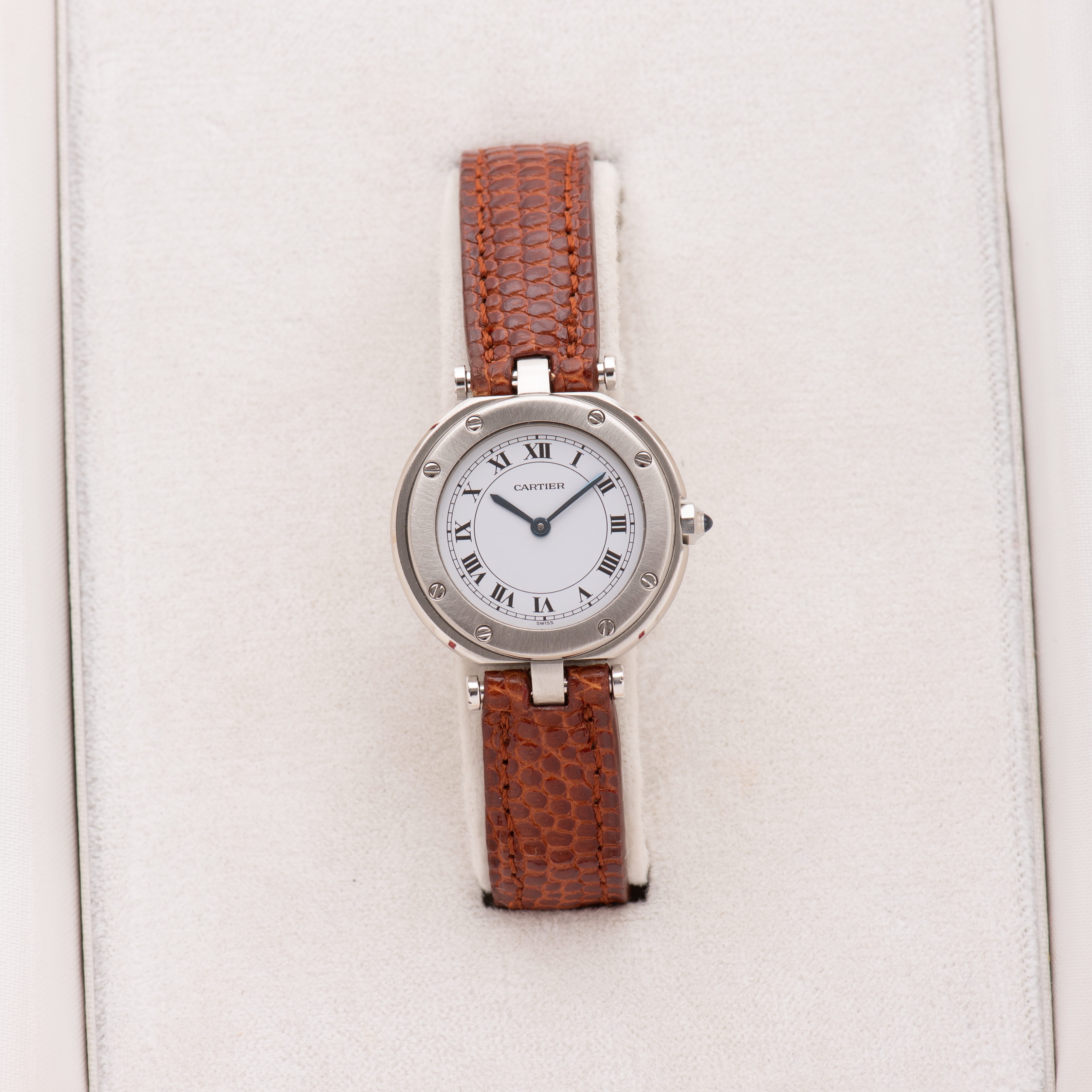 View of Cartier Santos Vendome White Roman dial réf 8192 Full set