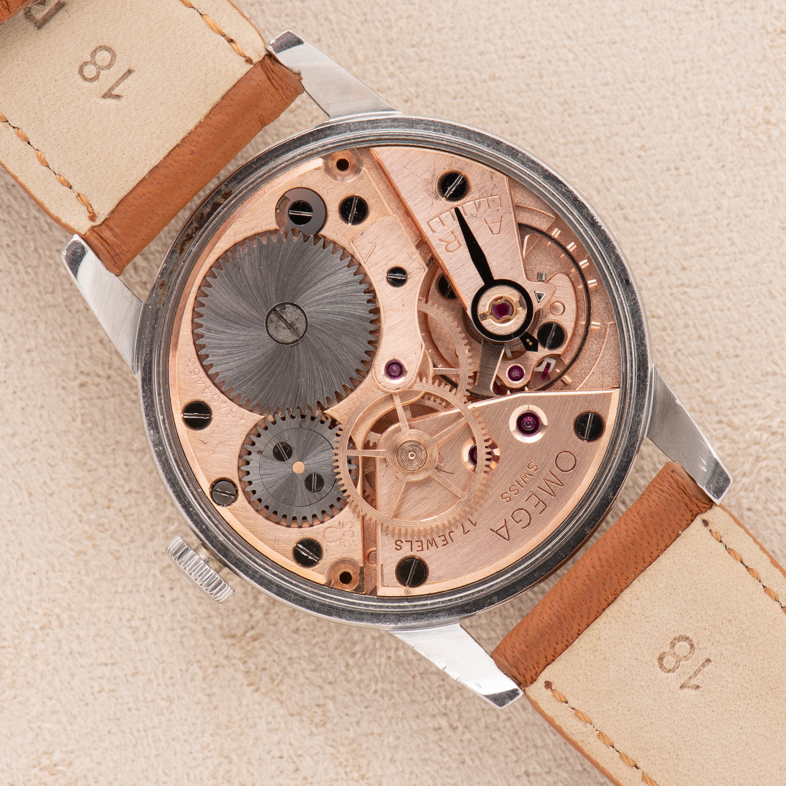 View of Omega Dress Watch Centre Seconds Arabic Dial ref 2496 from 1952