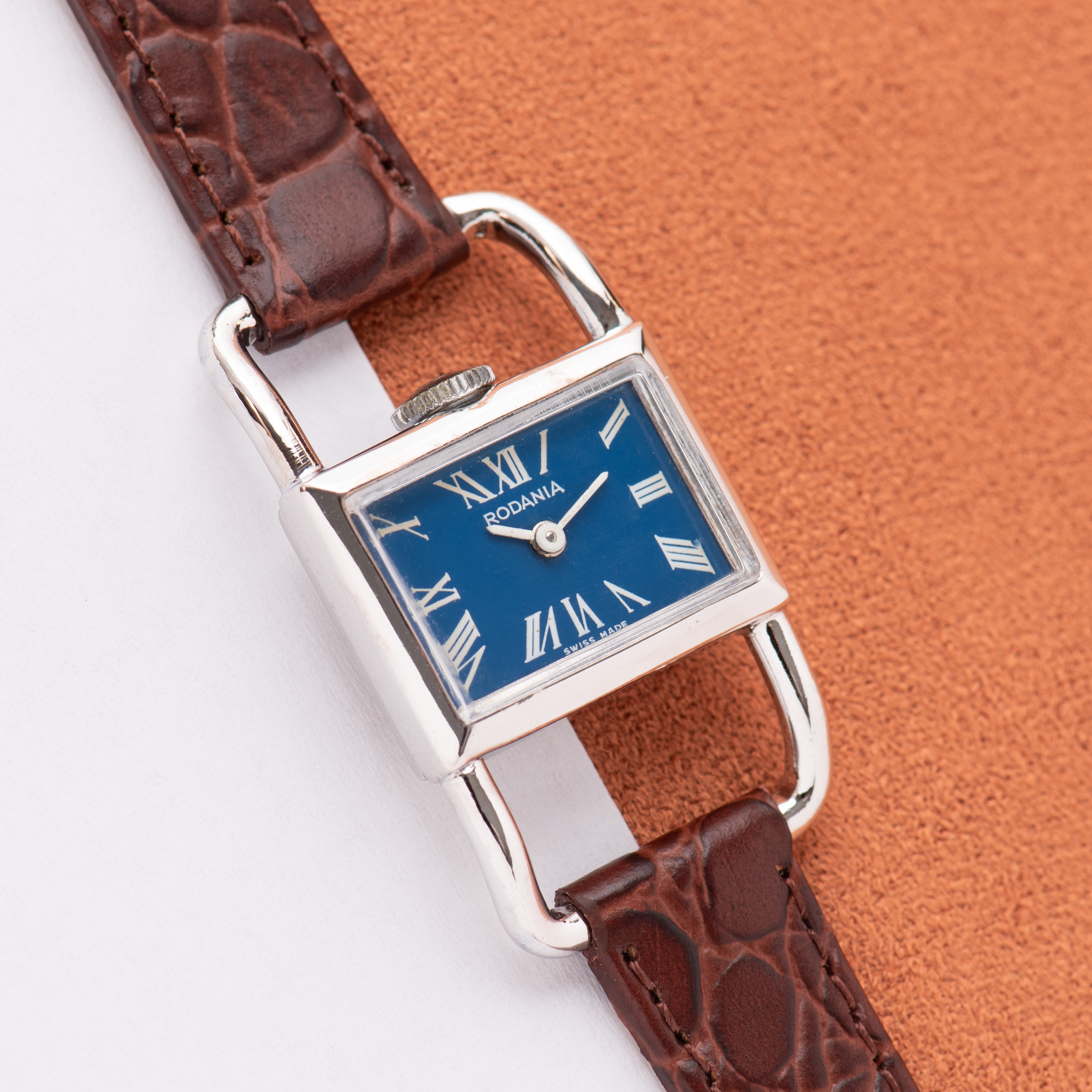View of Rodania Etrier Blue Dial Mécanique AS 1977