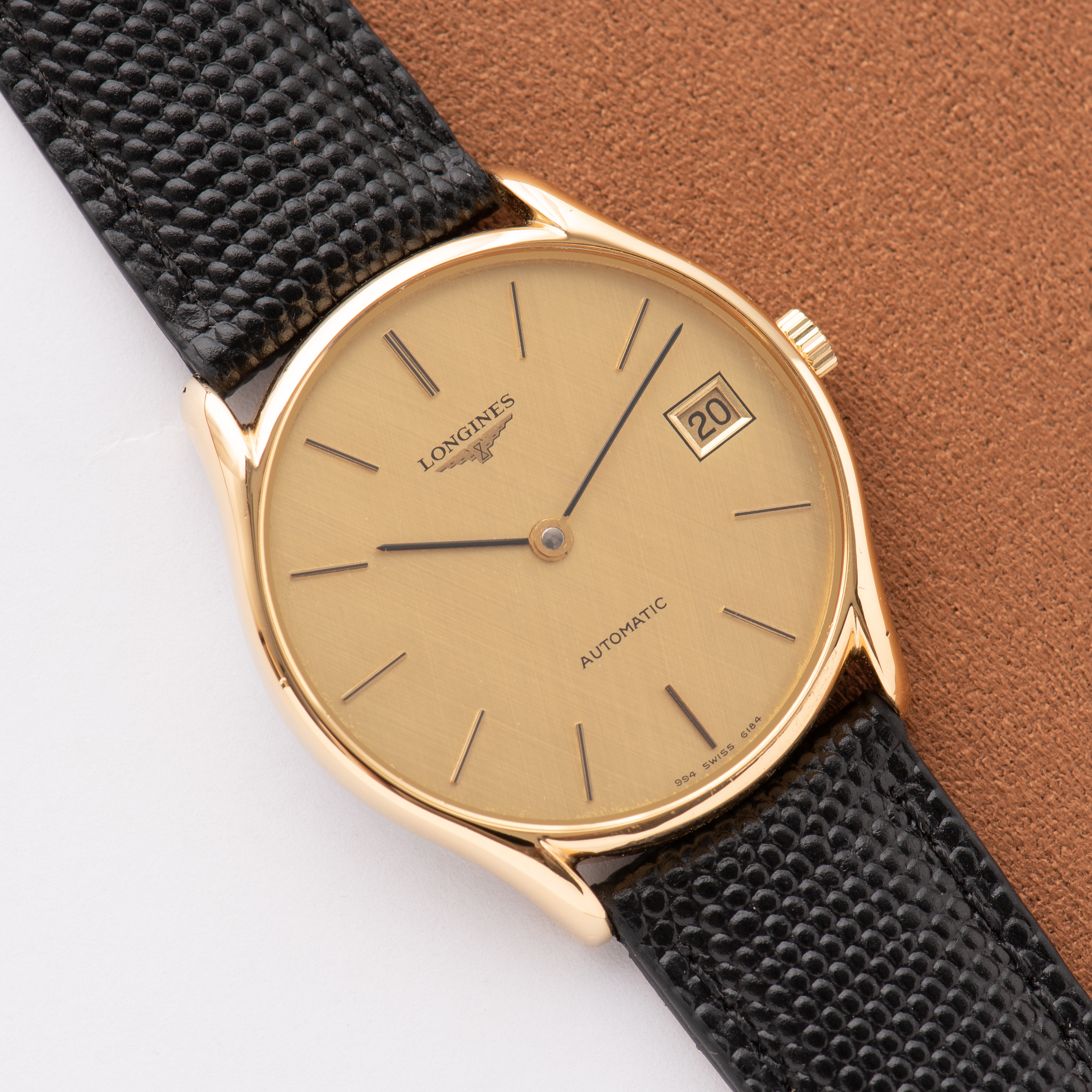 View of Automatic Longines "Linen Gold Dial" ref 4184 994 from 1970