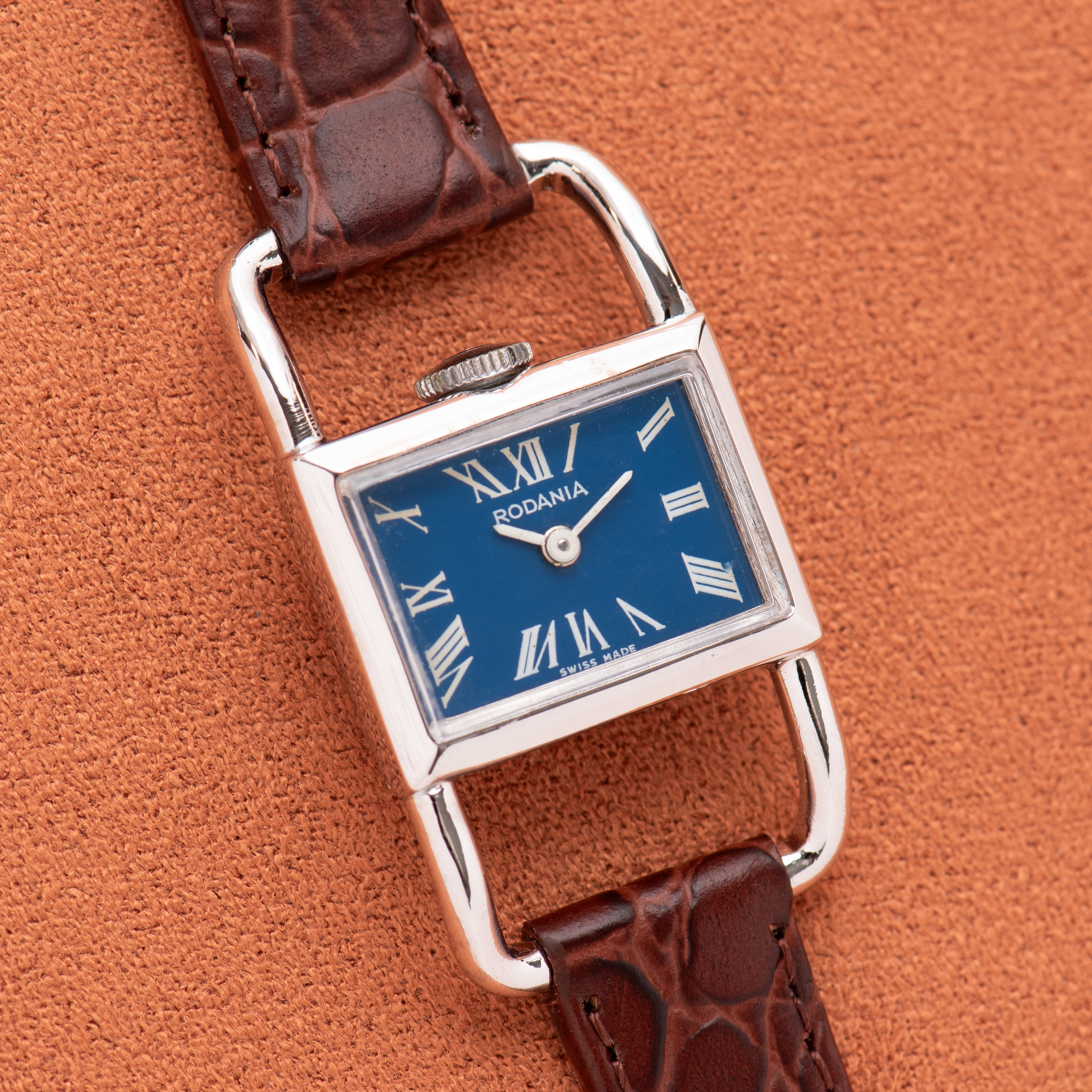 View of Rodania Etrier Blue Dial Mécanique AS 1977
