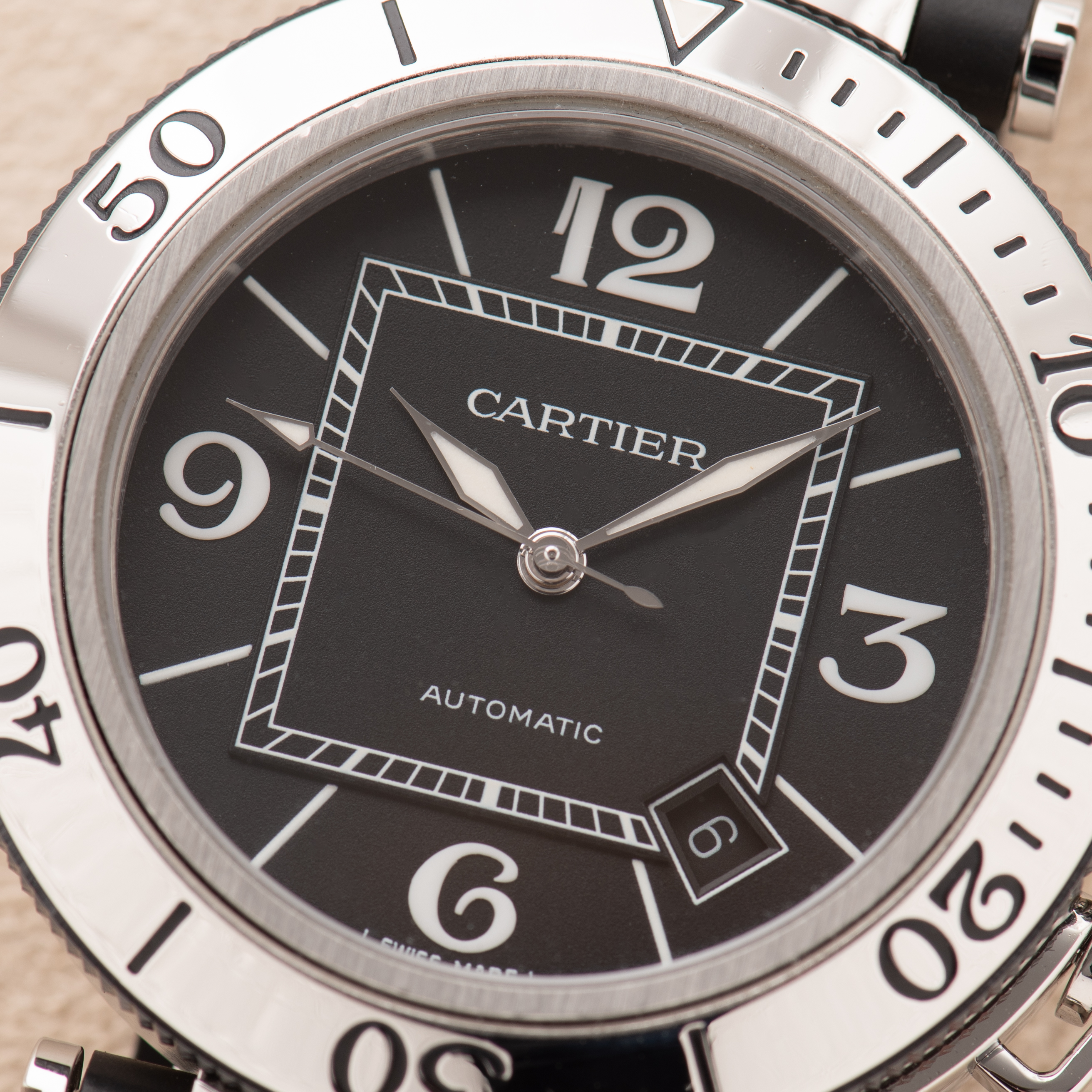 View of Cartier Pasha Seatimer Black Dial Ref 2790