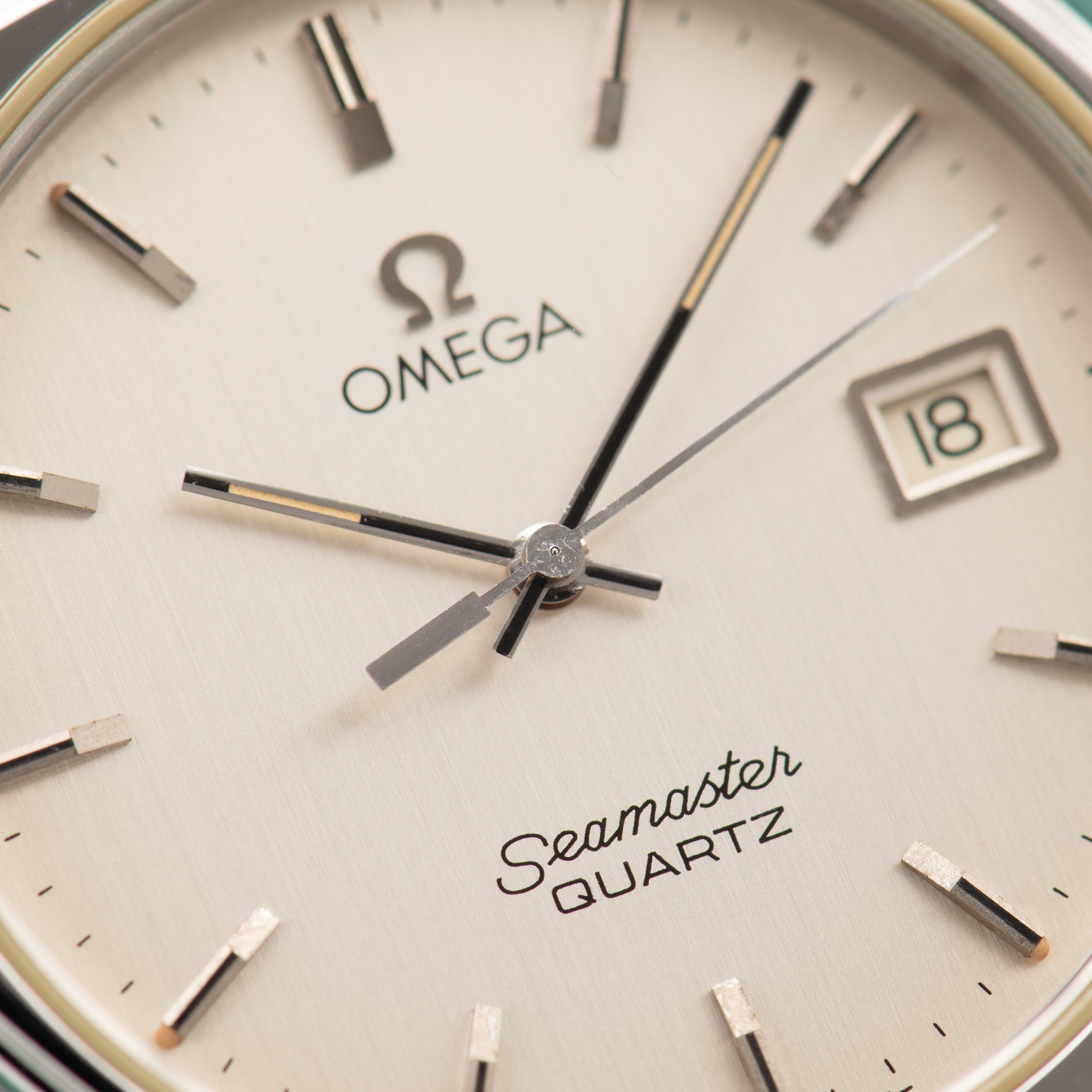 View of Omega Seamaster Quartz Silver/Creme Dial Ref 196.0128 from 1979