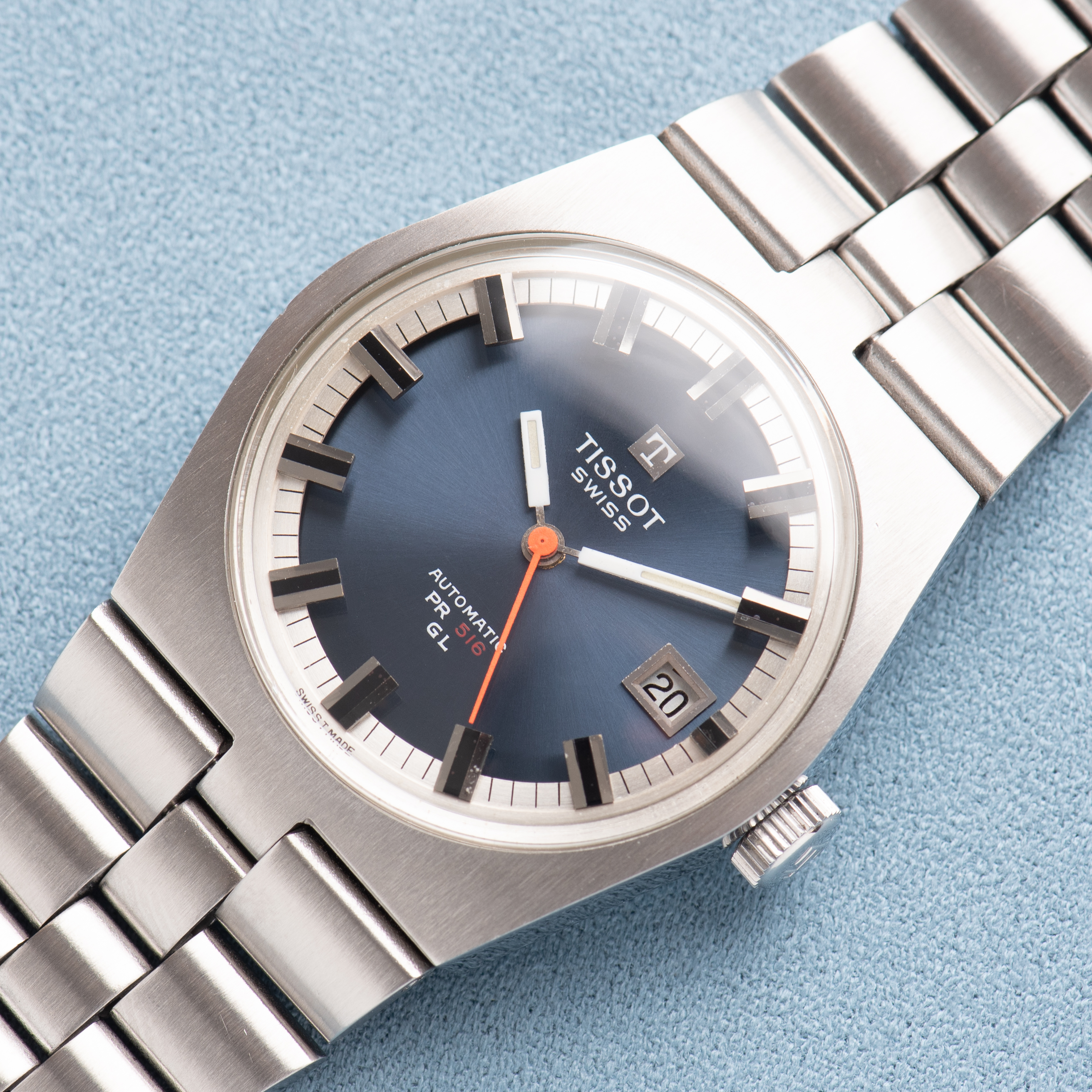 View of Tissot Automatic PR516 GL Blue dial Ref 44672-5X