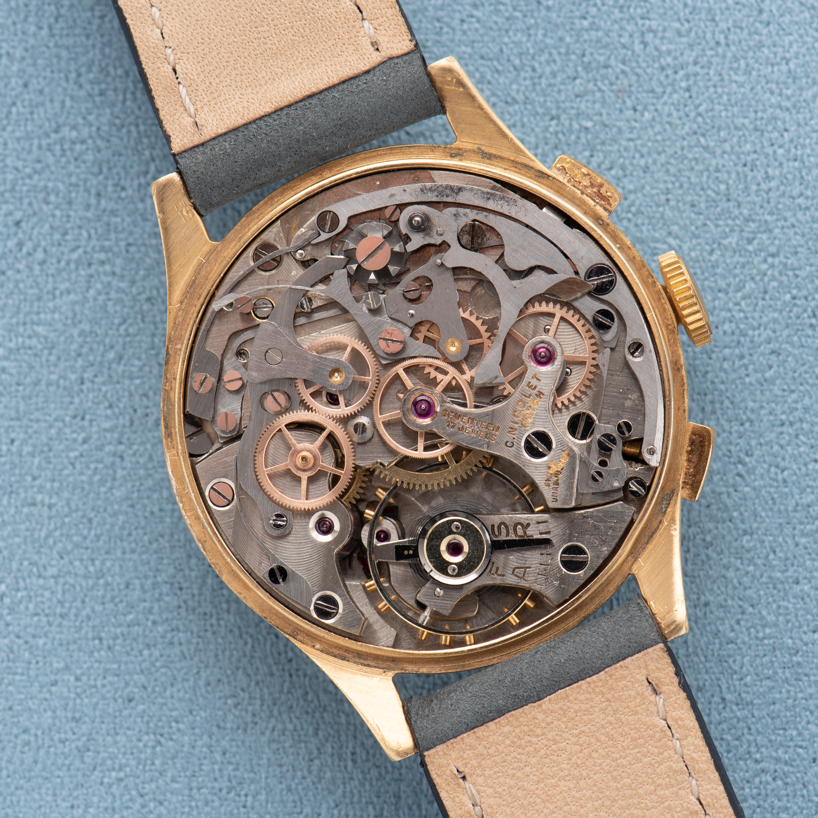 View of Nicolet Watch Chronograph 17rubis Gold Plated Landeron 39