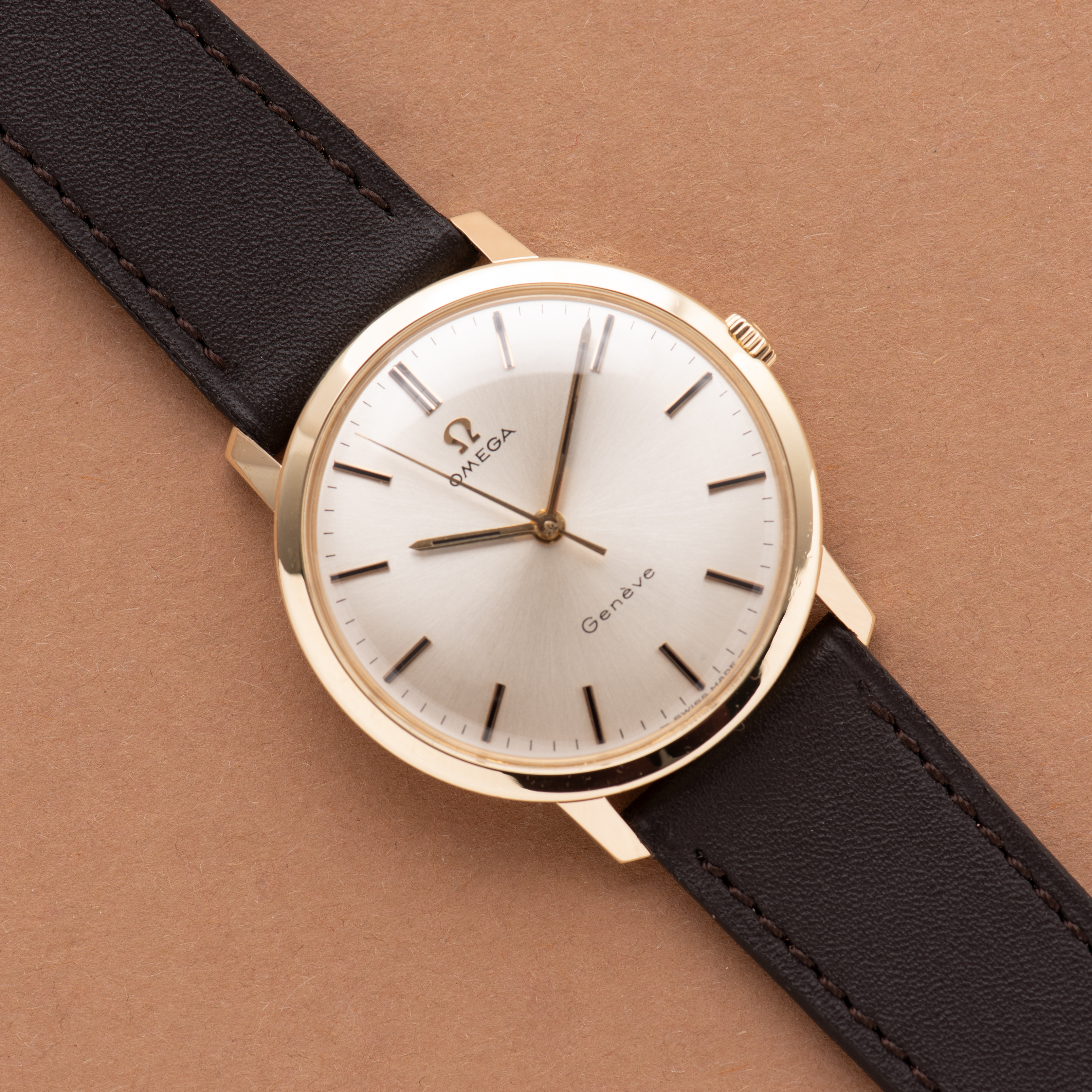 View of Omega Geneva Dress Watch 14K Yellow Gold Ref 131.021SP from 1969