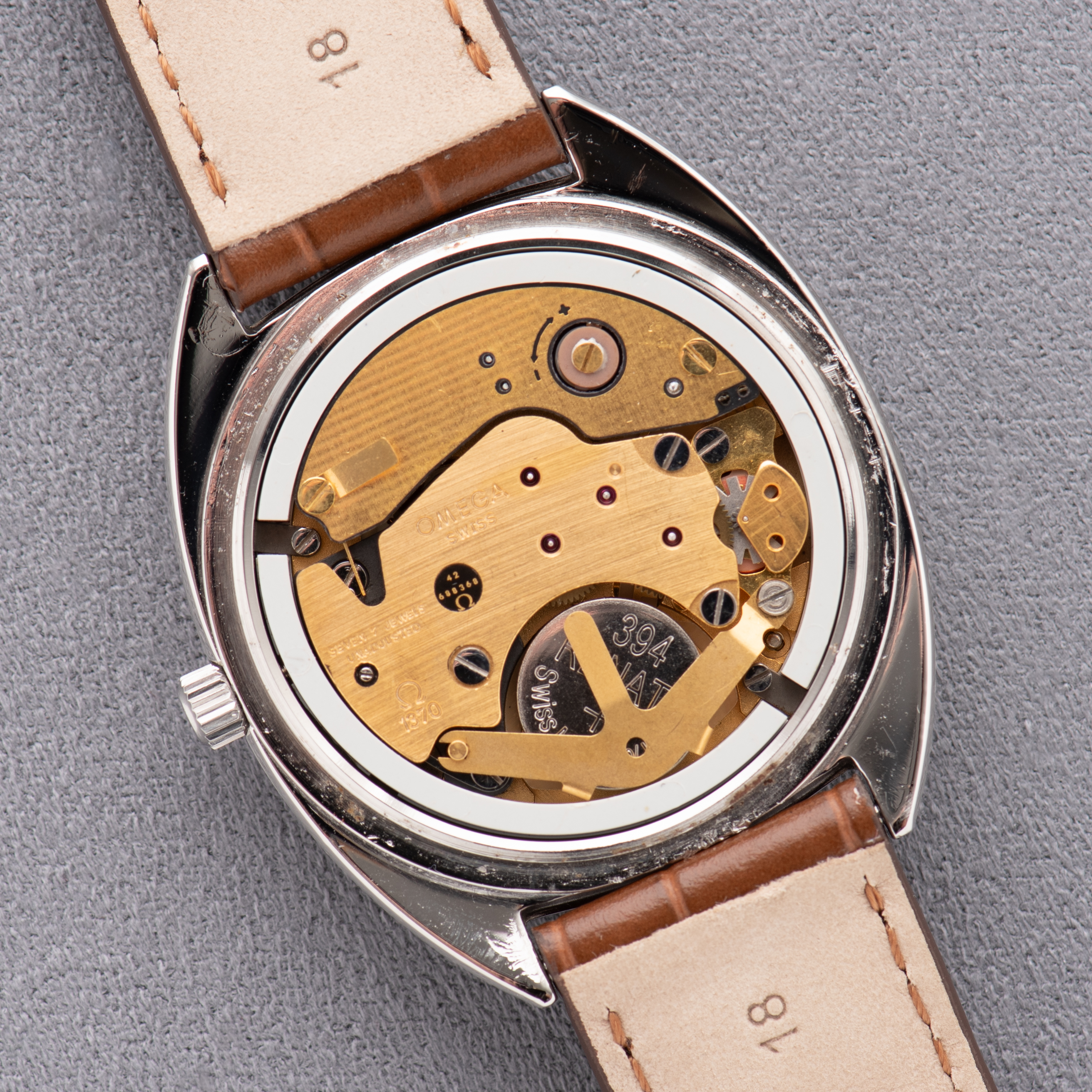 View of Omega Quartz White Roman Dial Ref 196.0121 from 1979