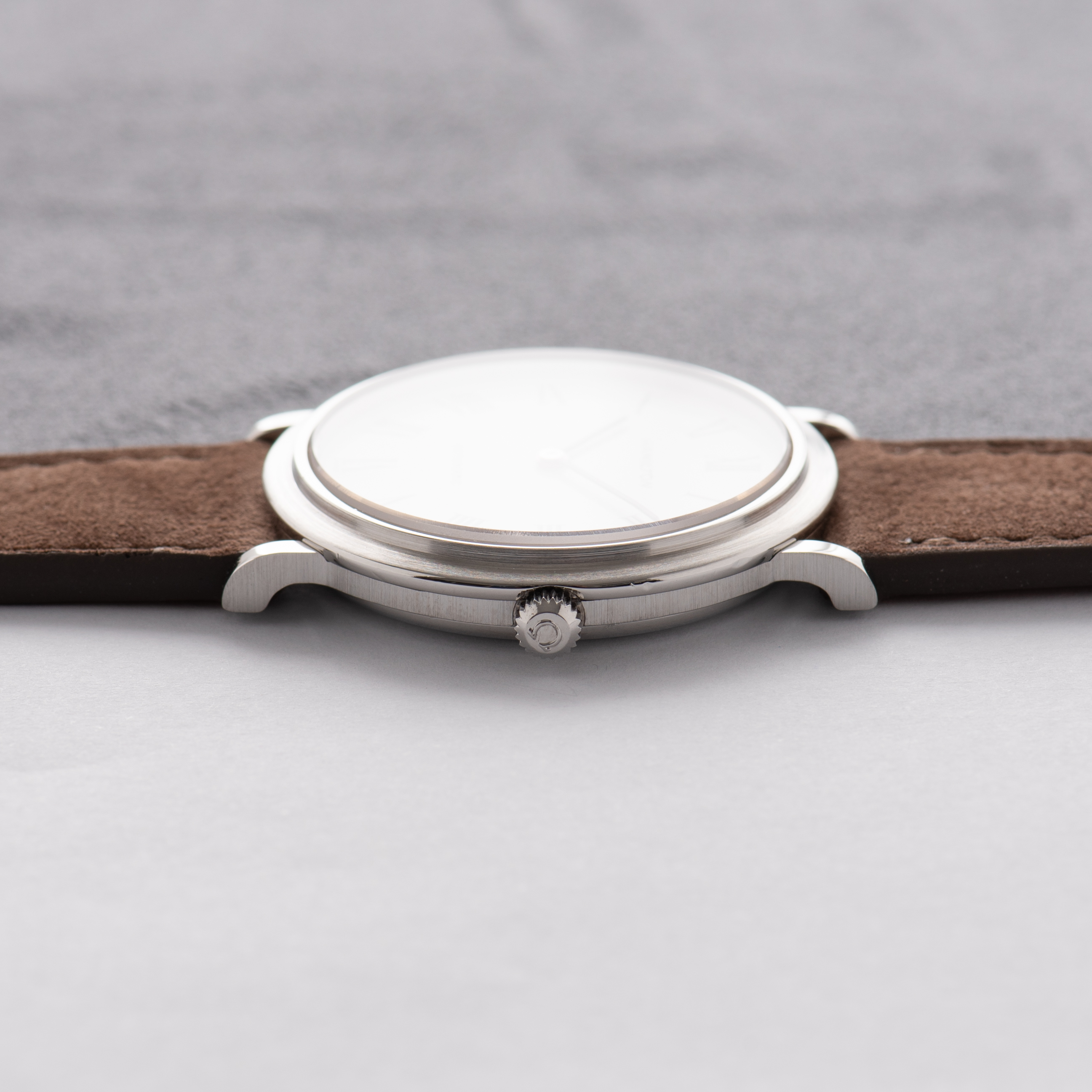View of Hamilton PROTOTYPE Omega Automatic White Roman Dial Extraplate Cal 831