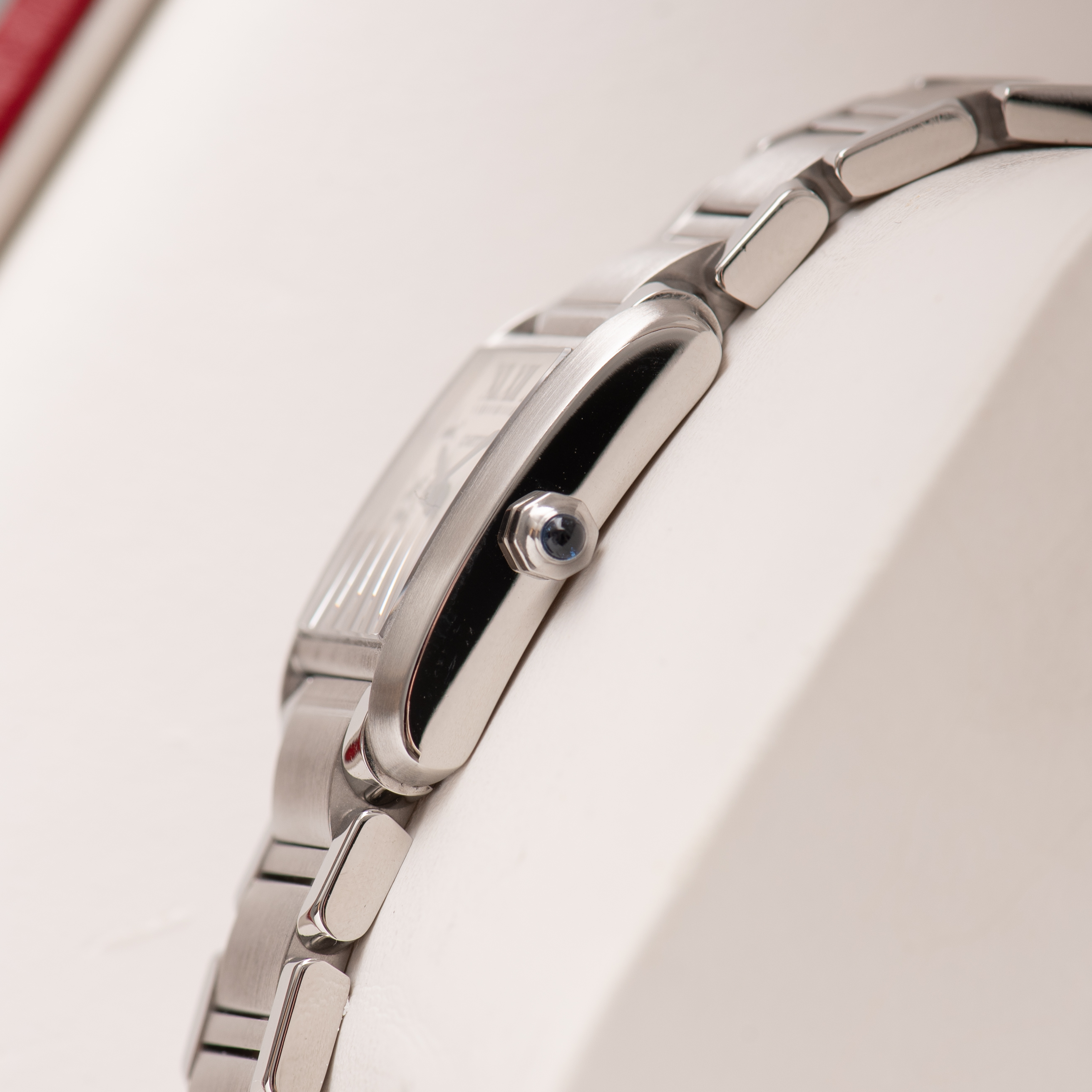 View of Cartier Tank Française SM Roman Dial Réf 2384 Full Set from 2000