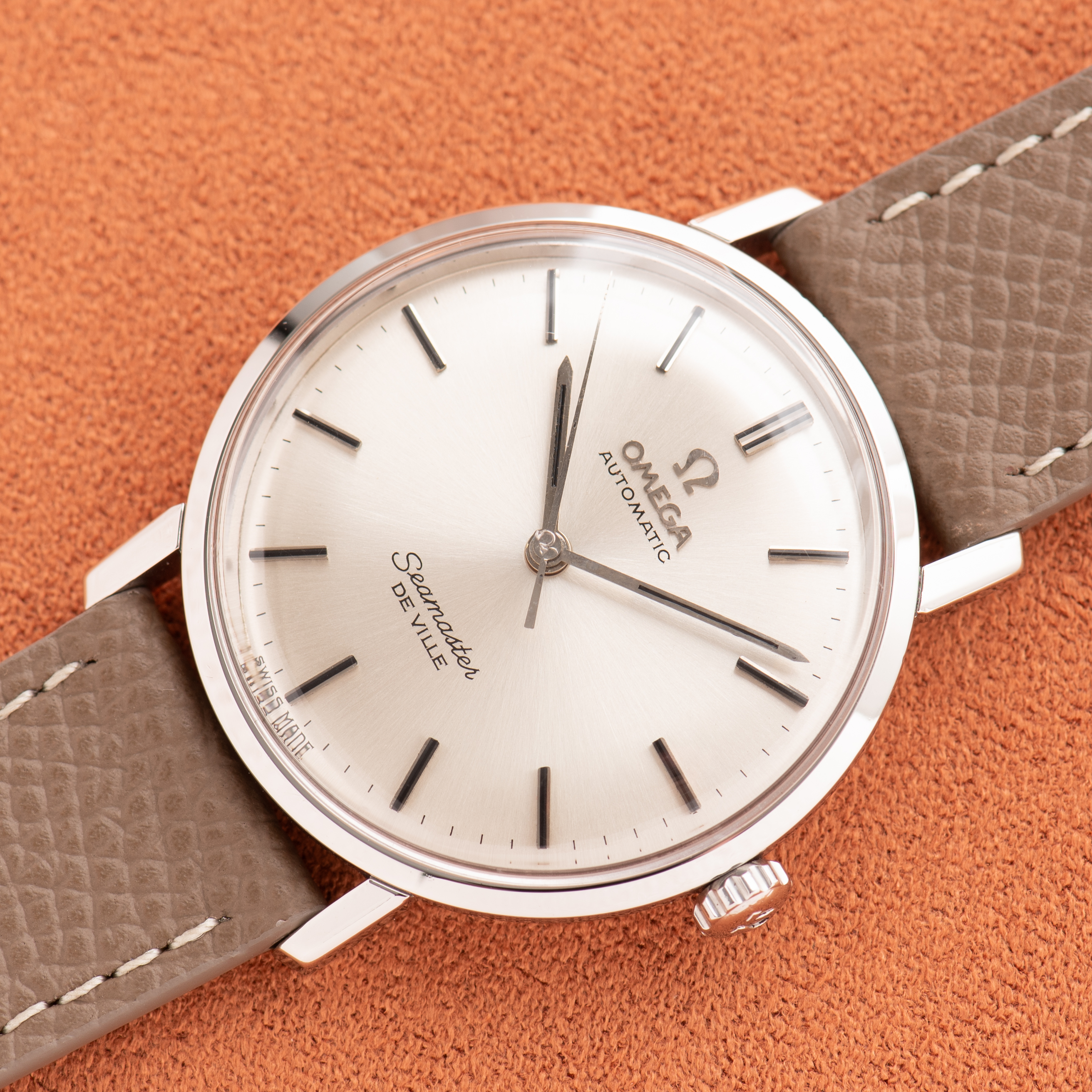 View of Omega Seamaster De Ville Automatic Silver Dial Ref 166.020 from 1964