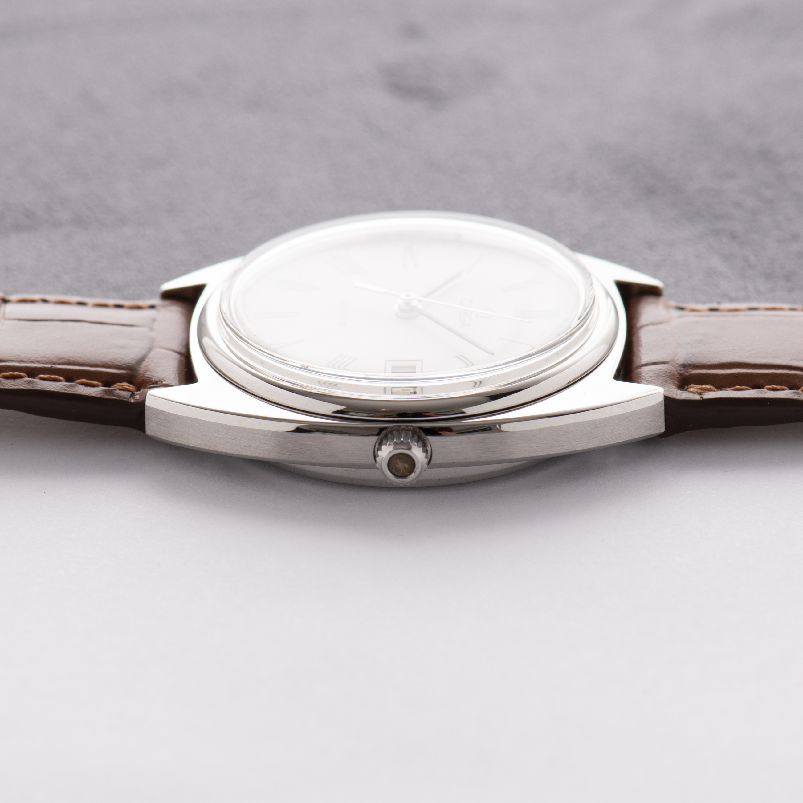 View of Omega Quartz White Roman Dial Ref 196.0121 from 1979