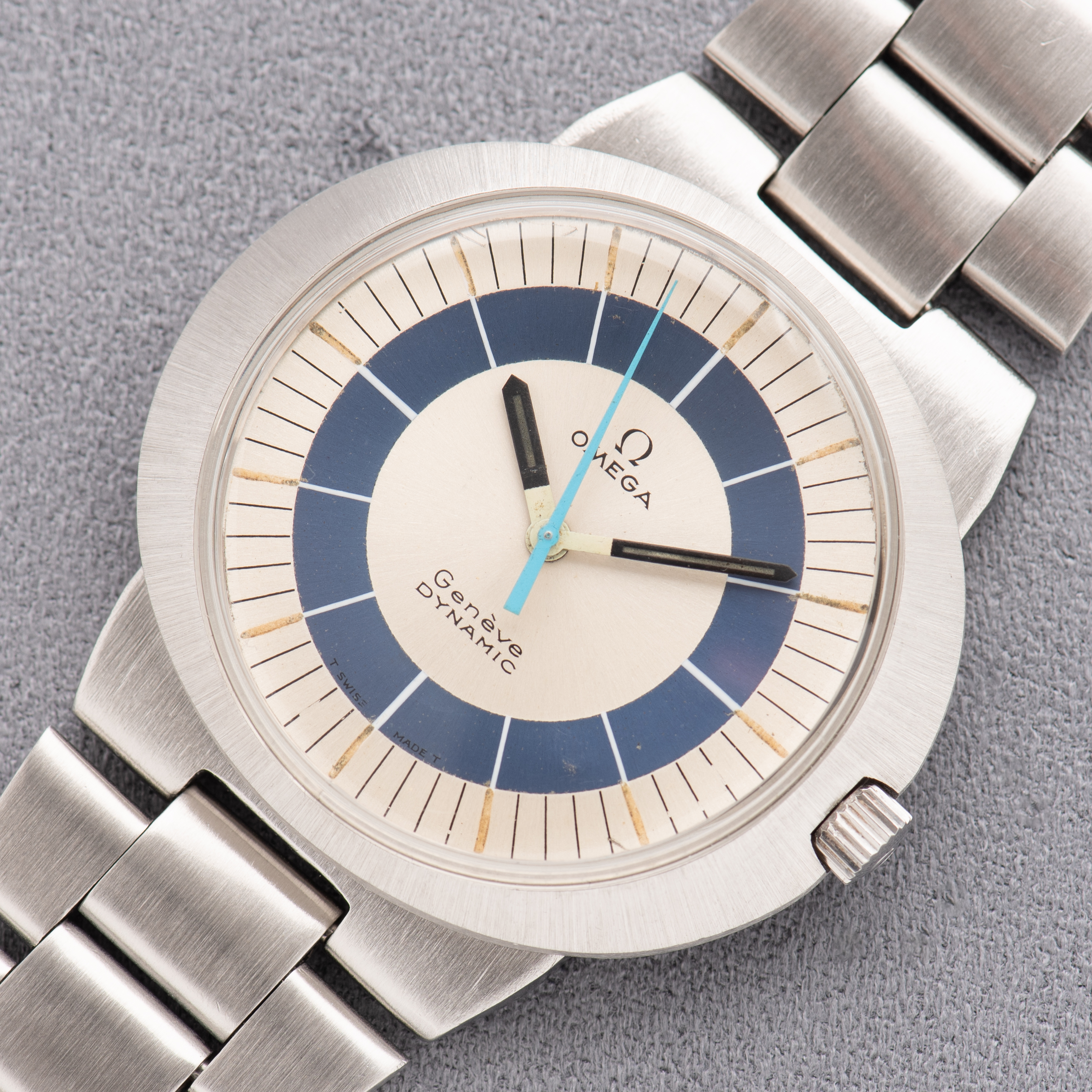 View of Omega Geneva Dynamic Mechanics Blue Dial from 1969 Ref 166.039