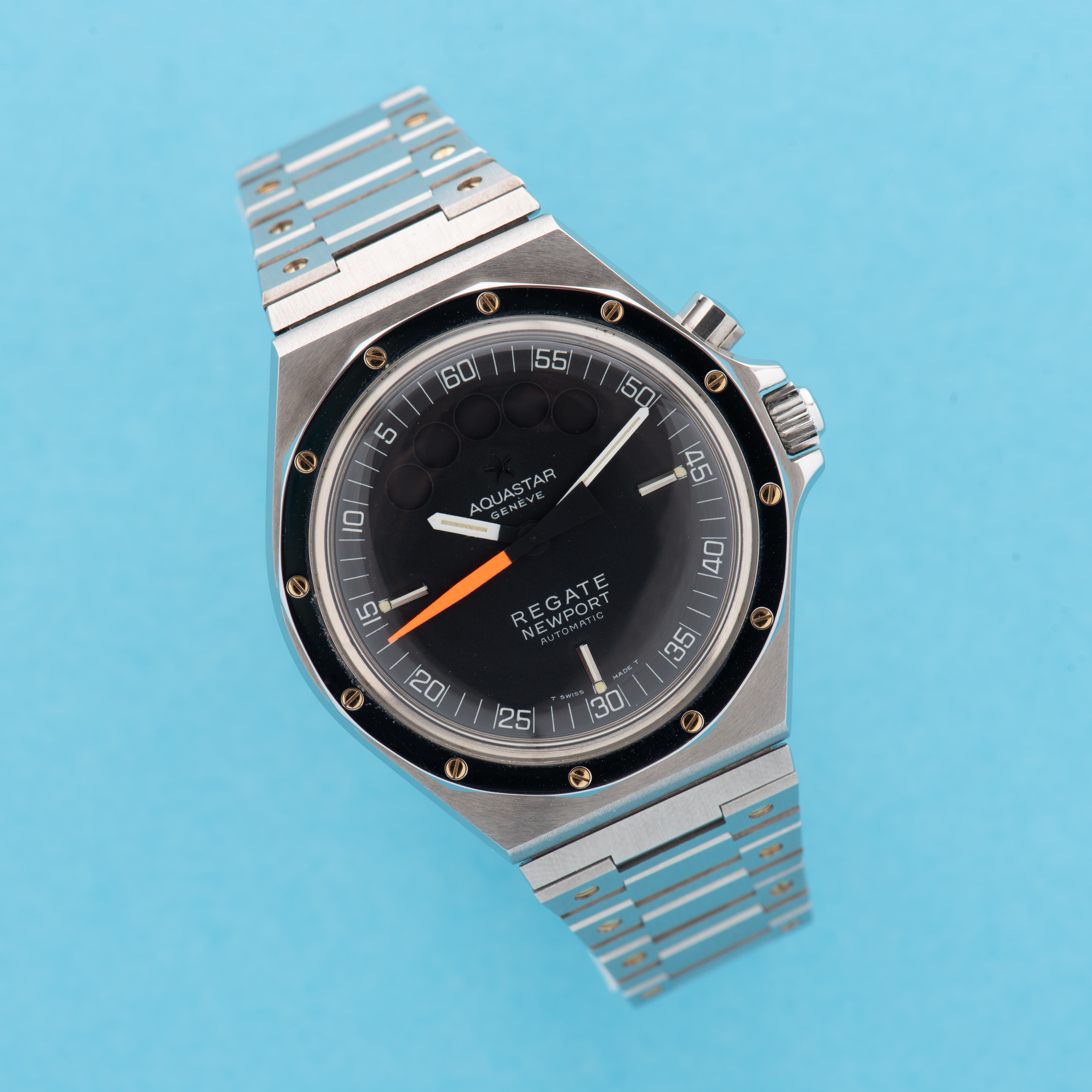 Zicht op Aquastar Geneva Regate Newport ref 9856 New Old Stock