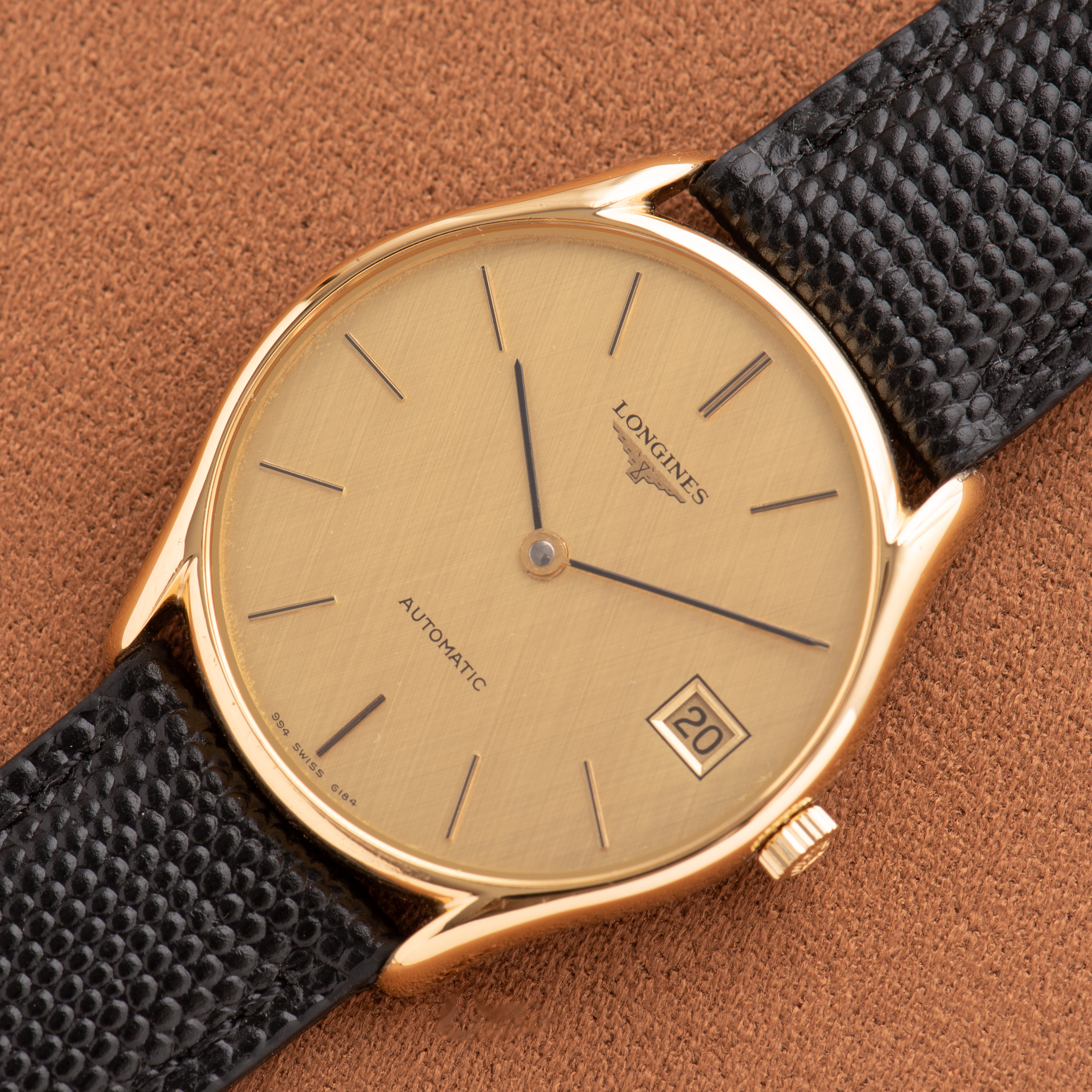 View of Automatic Longines "Linen Gold Dial" ref 4184 994 from 1970